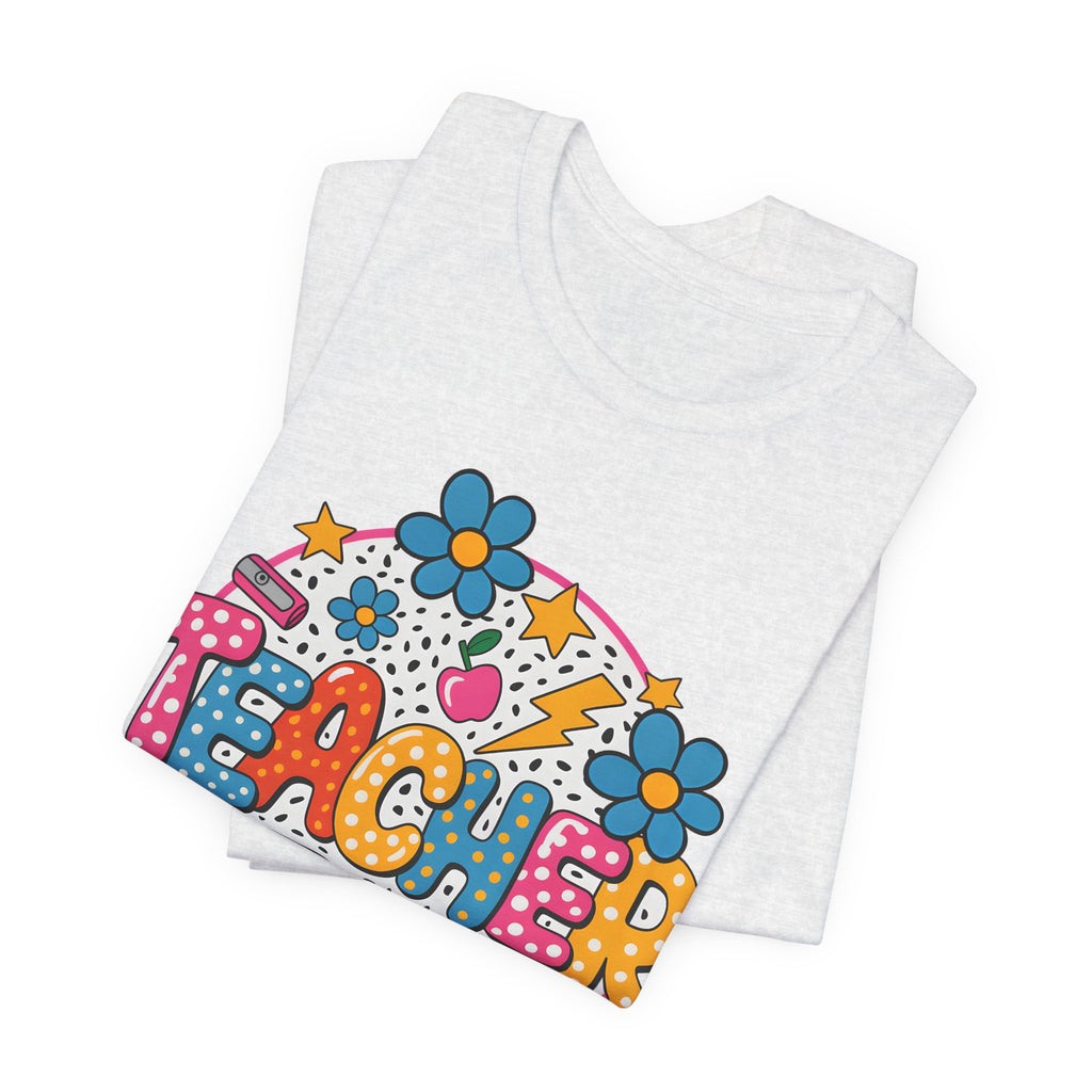 Teacher Doodle Graphic Tee — Colorful School Supplies Design