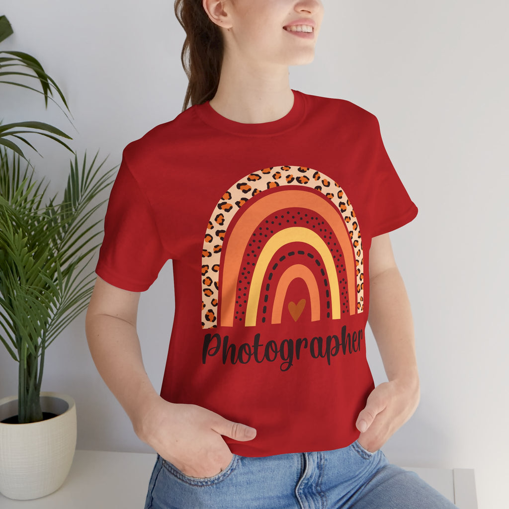 Photographer Rainbow Tee — Leopard Print Rainbow Graphic T-Shirt for Photographers