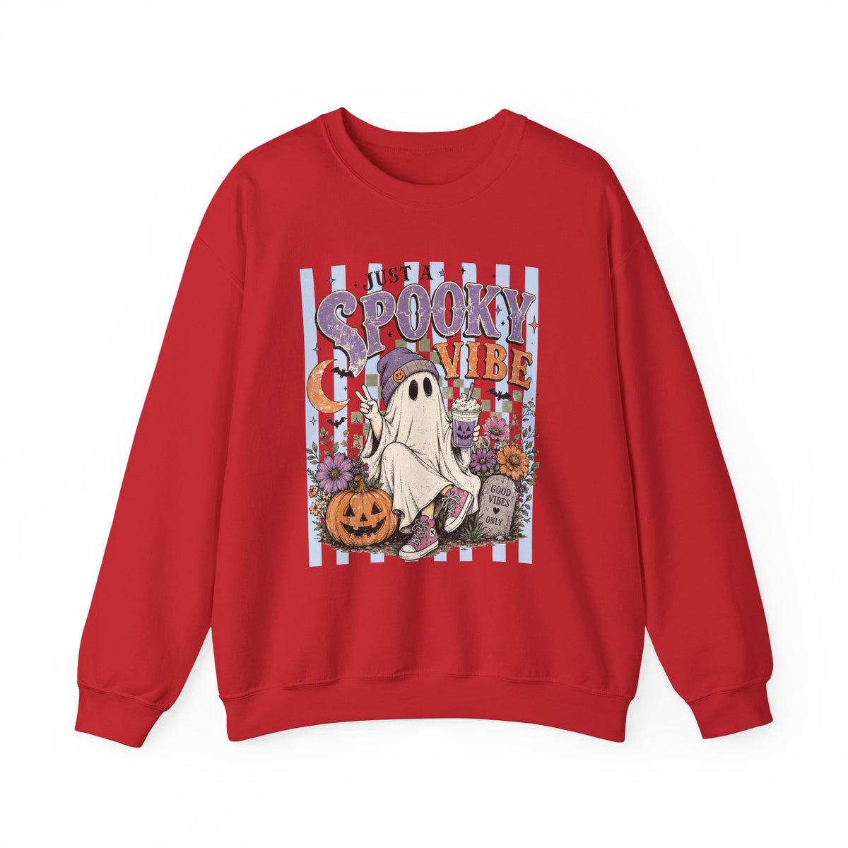 Spooky Vibe Crewneck Sweatshirt — Cute Halloween Ghost Pumpkin Graphic