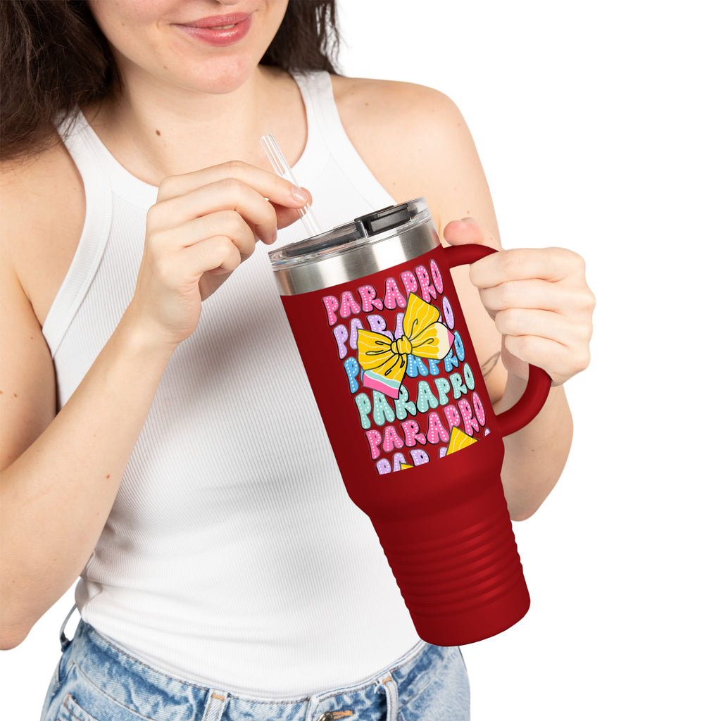 40oz Insulated Travel Mug — Colorful 'PARA' Pattern with Bow Design