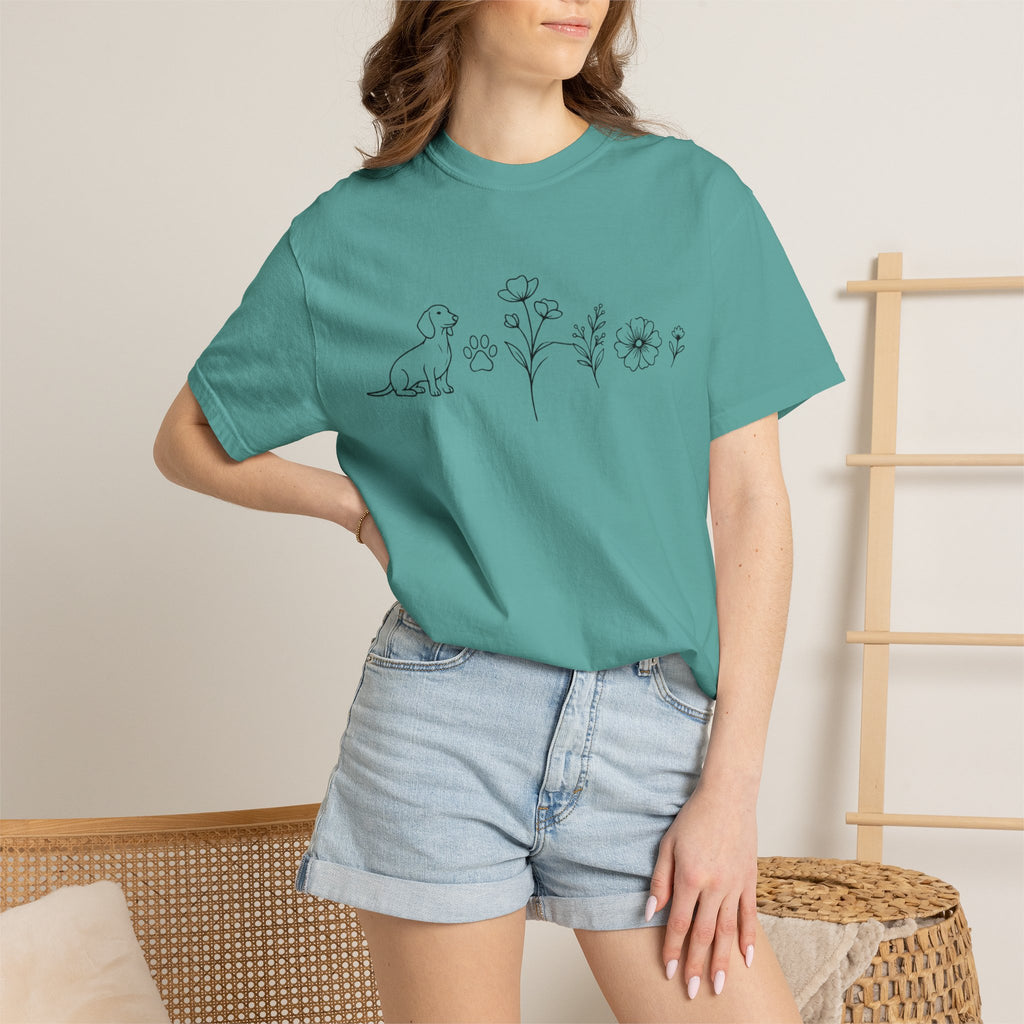 Dachshund Dog & Wildflowers Graphic T-Shirt