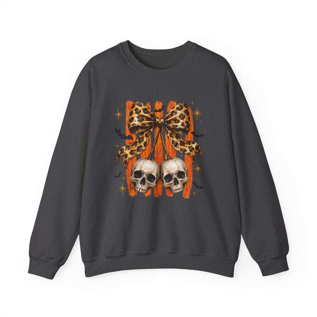 Skull Bow Sweatshirt — Leopard Bow Halloween Crewneck