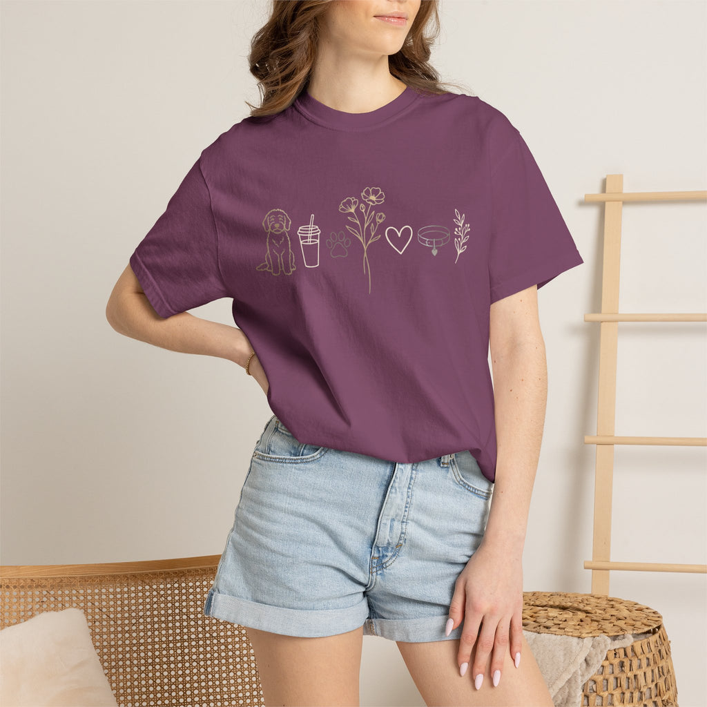 Doodle & Wildflower T-Shirt — Minimal Line Art Dog Tee