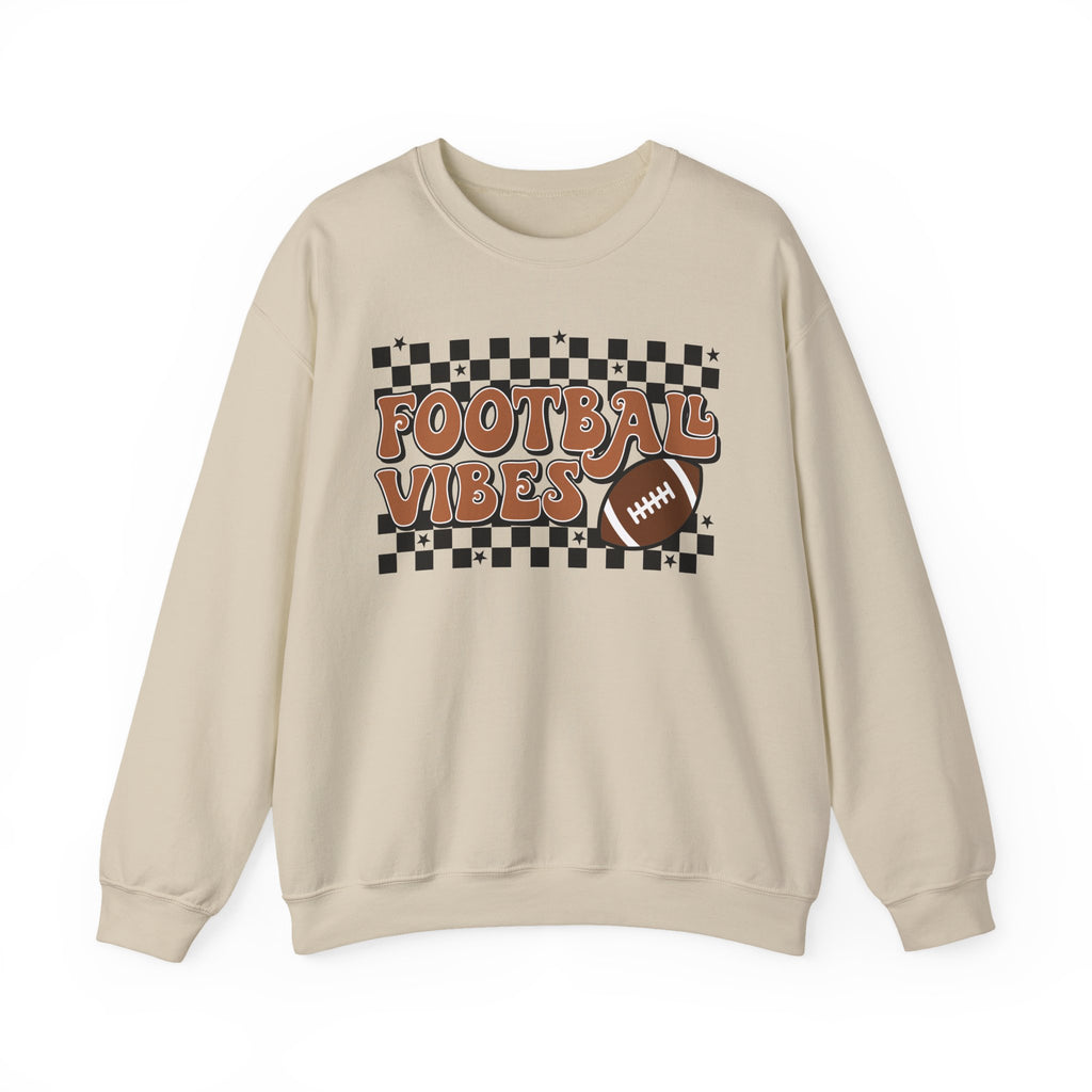 Football Vibes Crewneck Sweatshirt — Retro Checkerboard Football Graphic