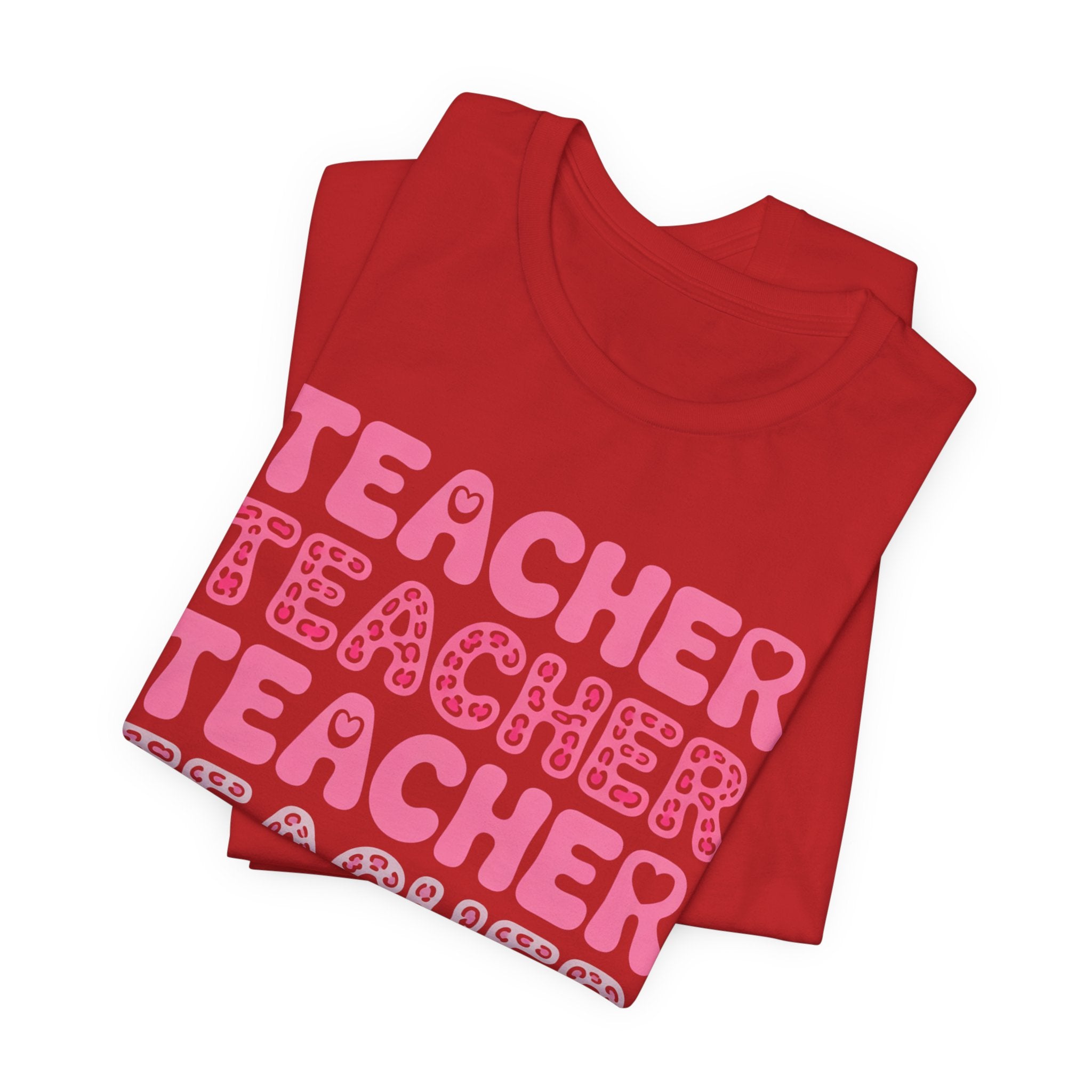 Teacher Repeating Pink Typography T‑Shirt