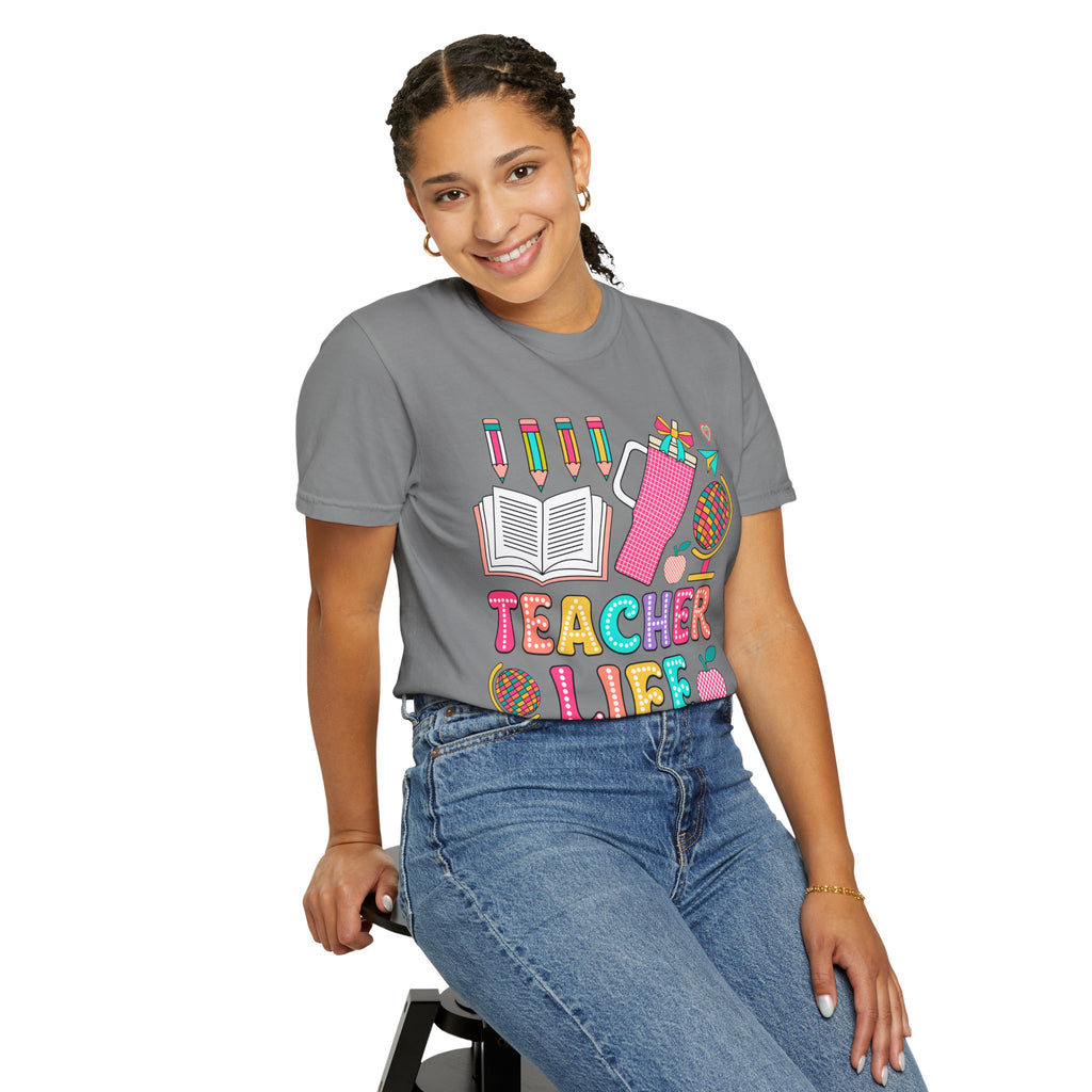 Teacher Life T-Shirt — Colorful School Supplies Graphic Tee