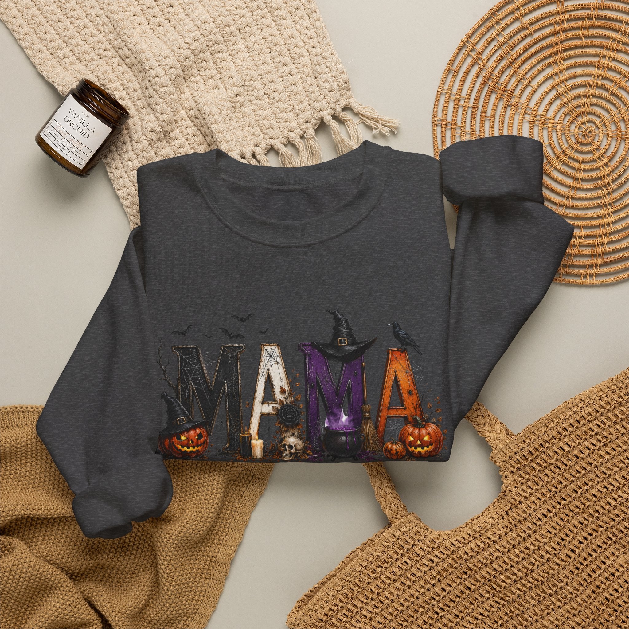 Halloween Mama Sweatshirt — Spooky Witch & Pumpkins Crewneck