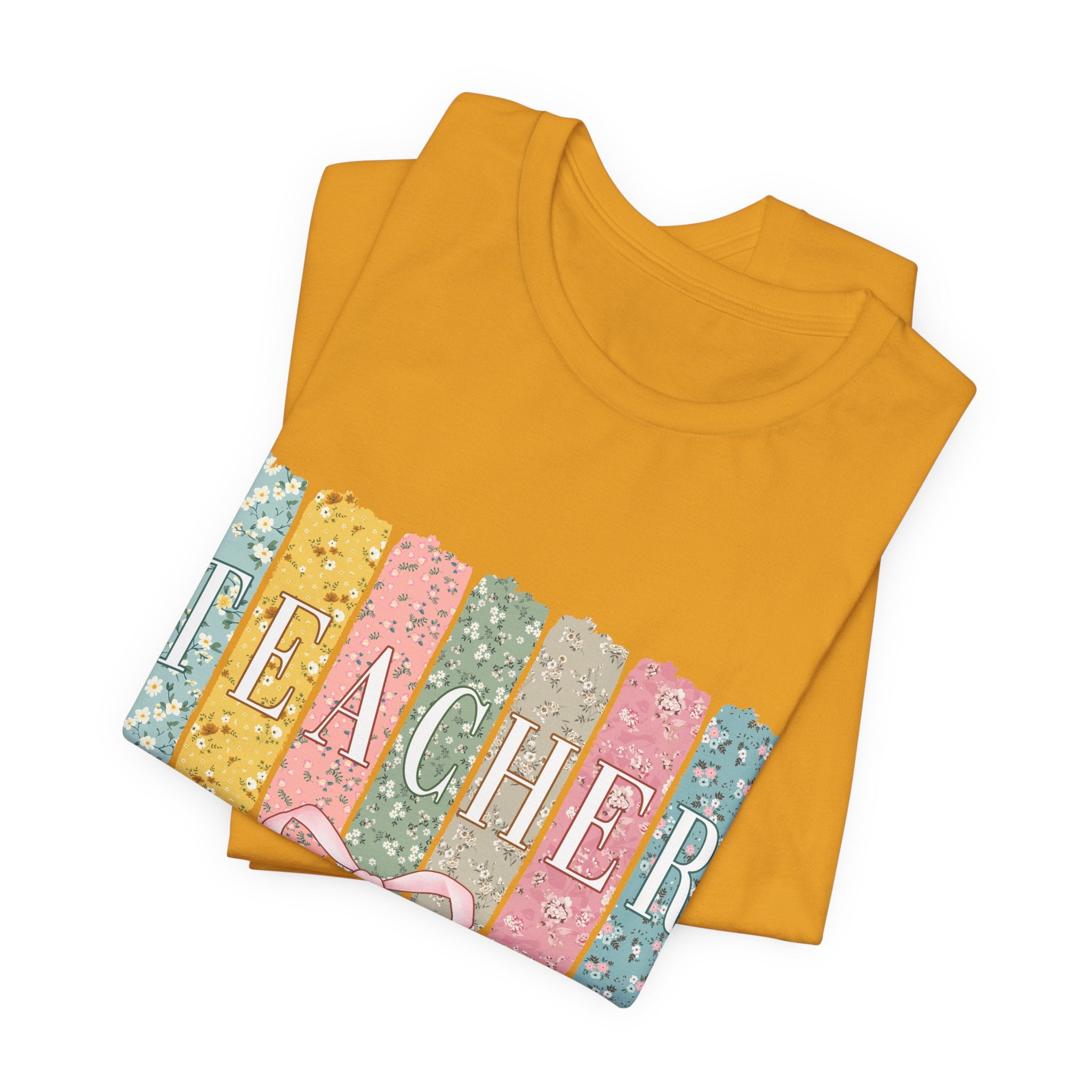 Teacher Floral Stripe T-Shirt - Pastel Ribbon Classroom Gift