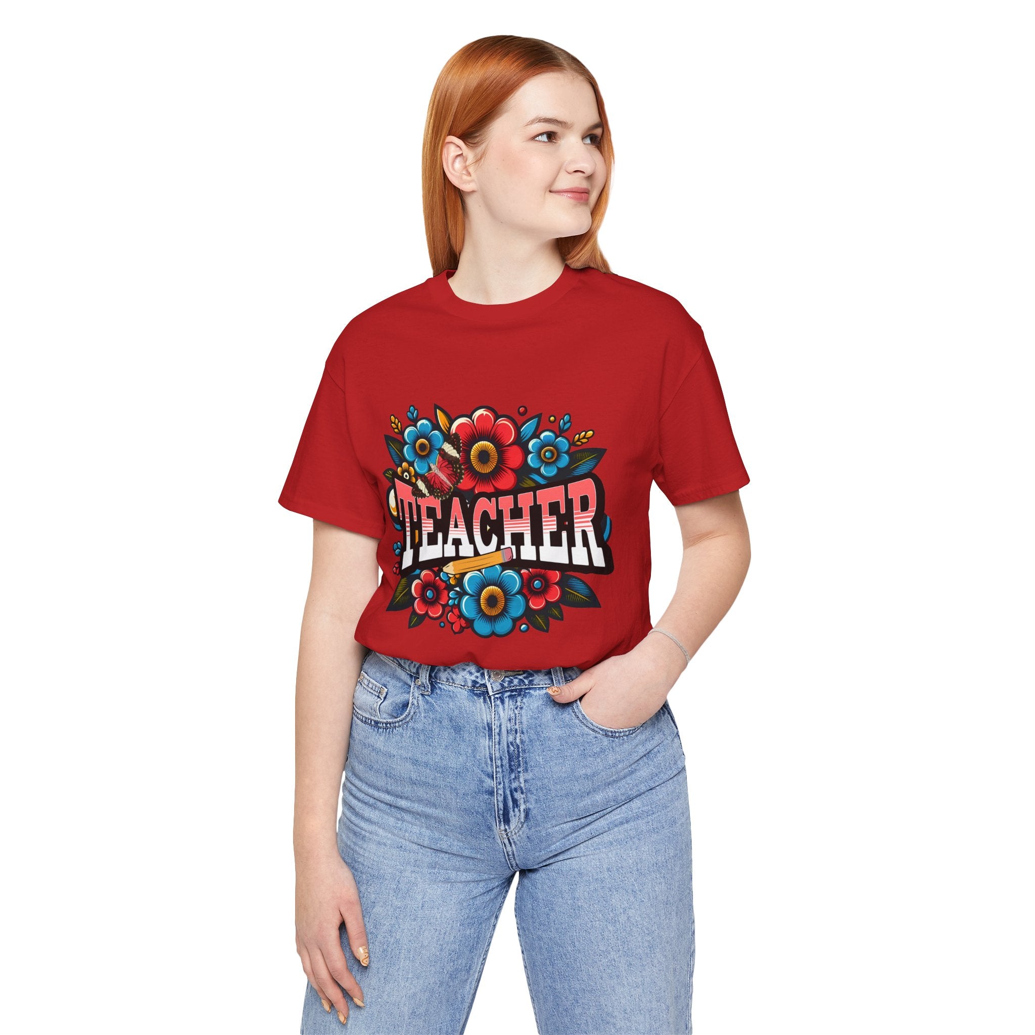 Teacher Floral Tee — Retro Colorful 'Teacher' Shirt
