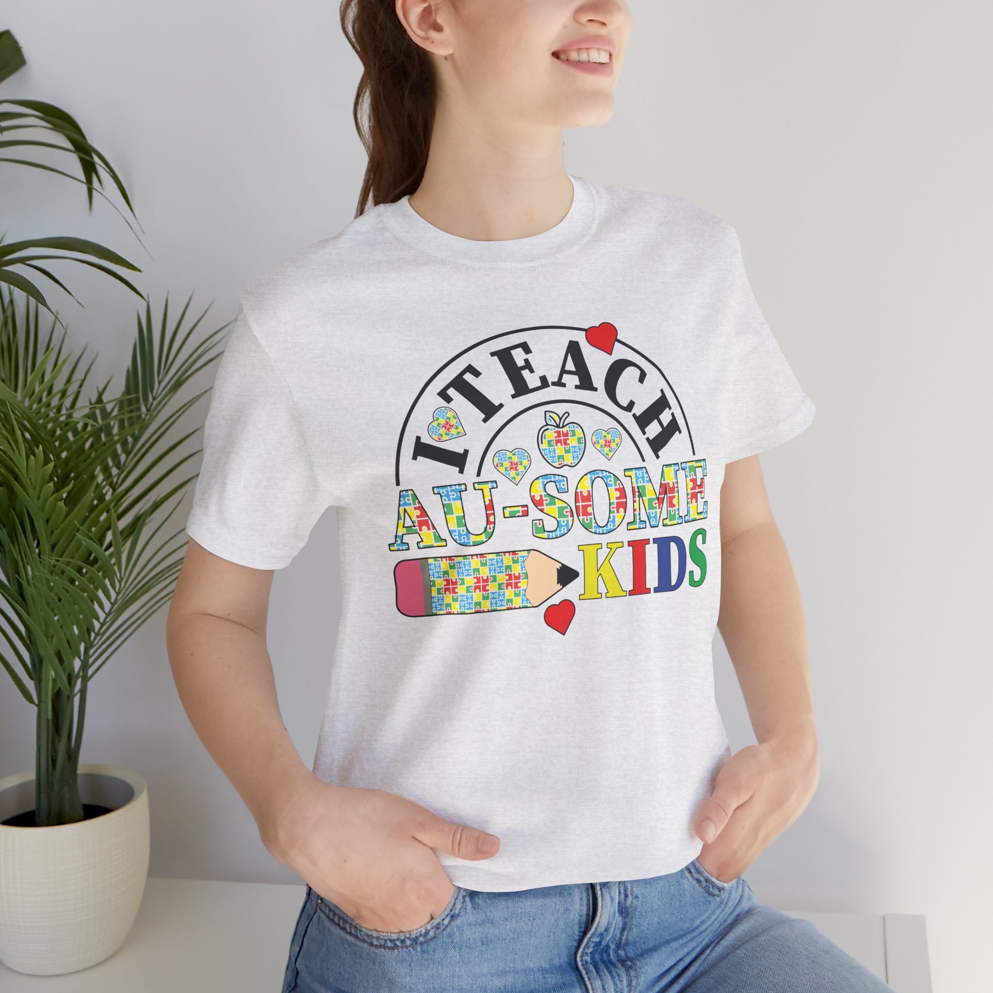 I Teach Awesome Kids T-Shirt — Colorful Autism Awareness Teacher Tee