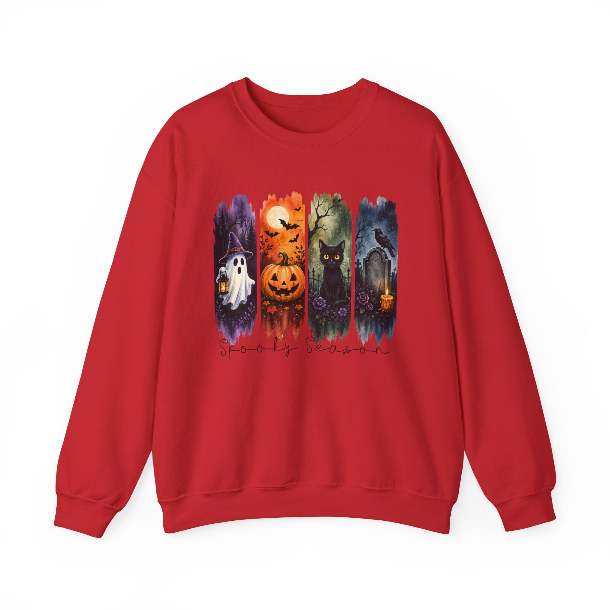 Halloween Seasons Crewneck Sweatshirt — Spooky Ghost, Jack-o'-Lantern & Haunted Night Design