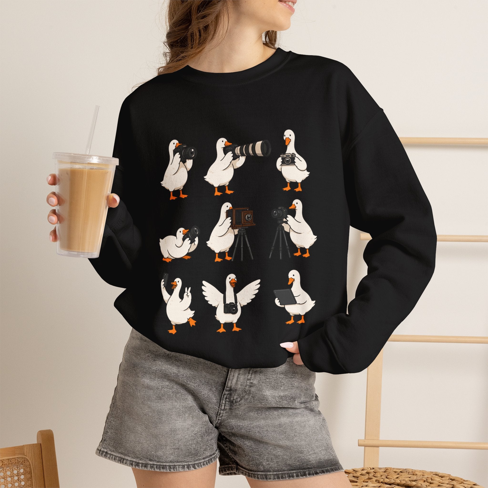 Photographer Geese Crewneck Sweatshirt – Cute Goose Photography Graphic