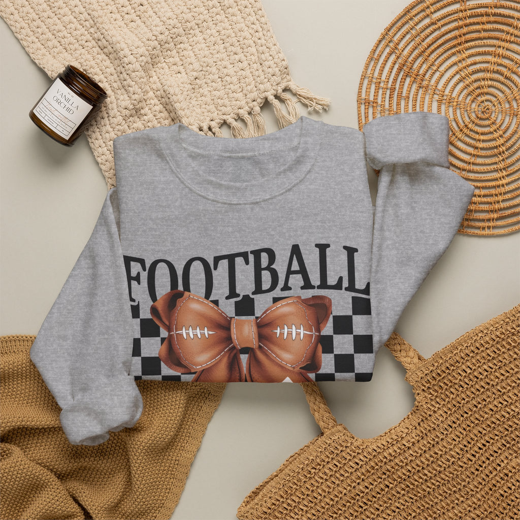 Football Mama Crewneck Sweatshirt — Retro Checkerboard Football Graphic