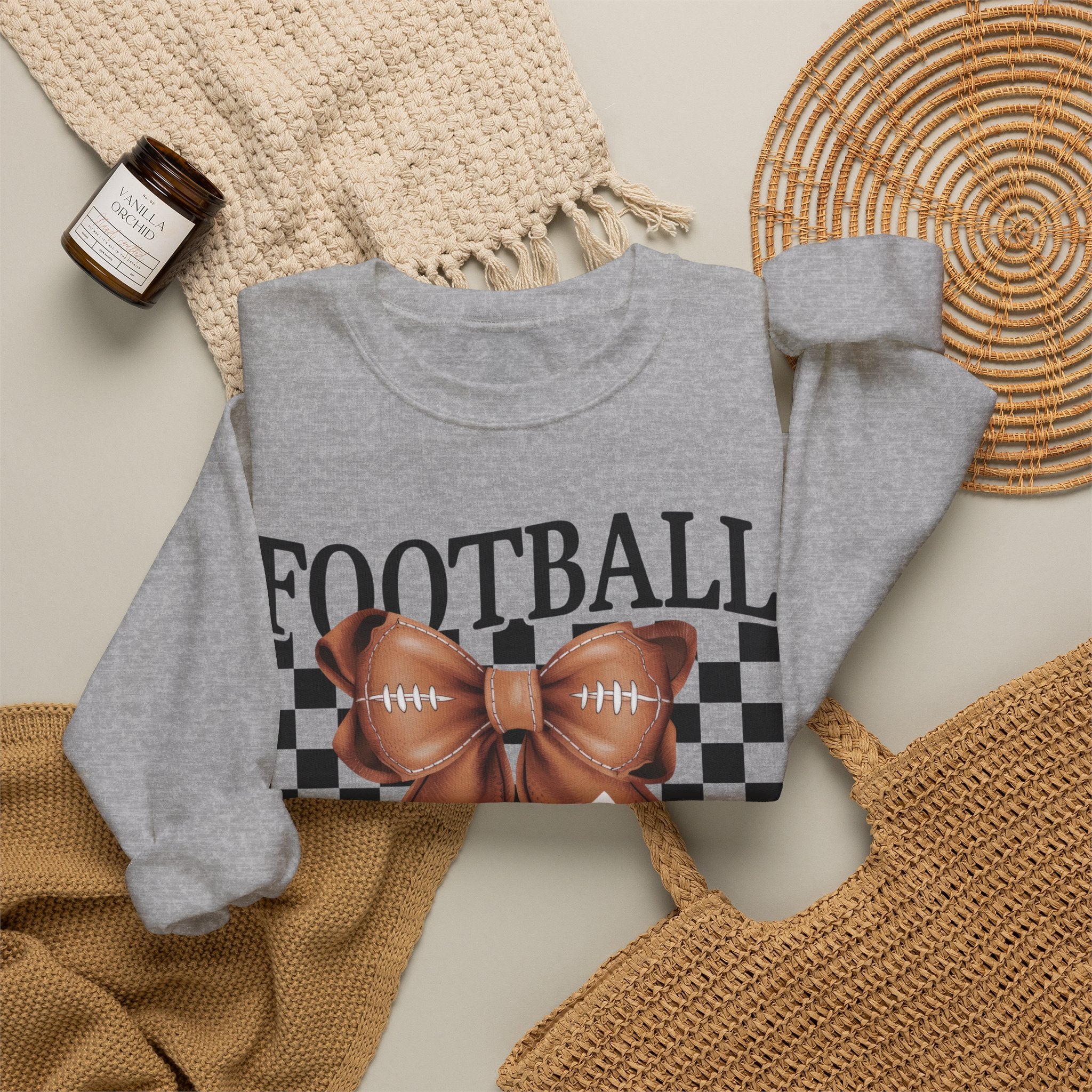Football Mama Crewneck Sweatshirt — Retro Checkerboard Football Graphic