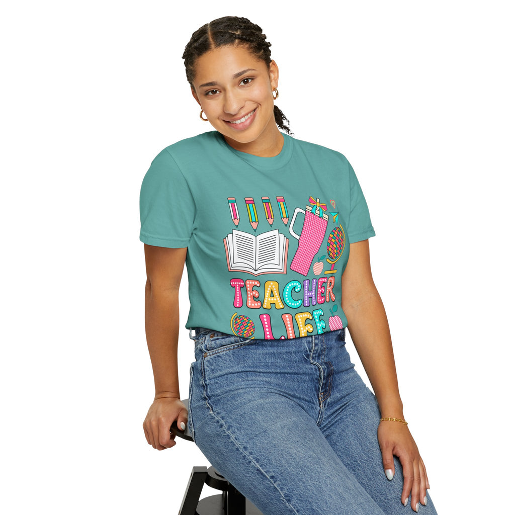 Teacher Life T-Shirt — Colorful School Supplies Graphic Tee