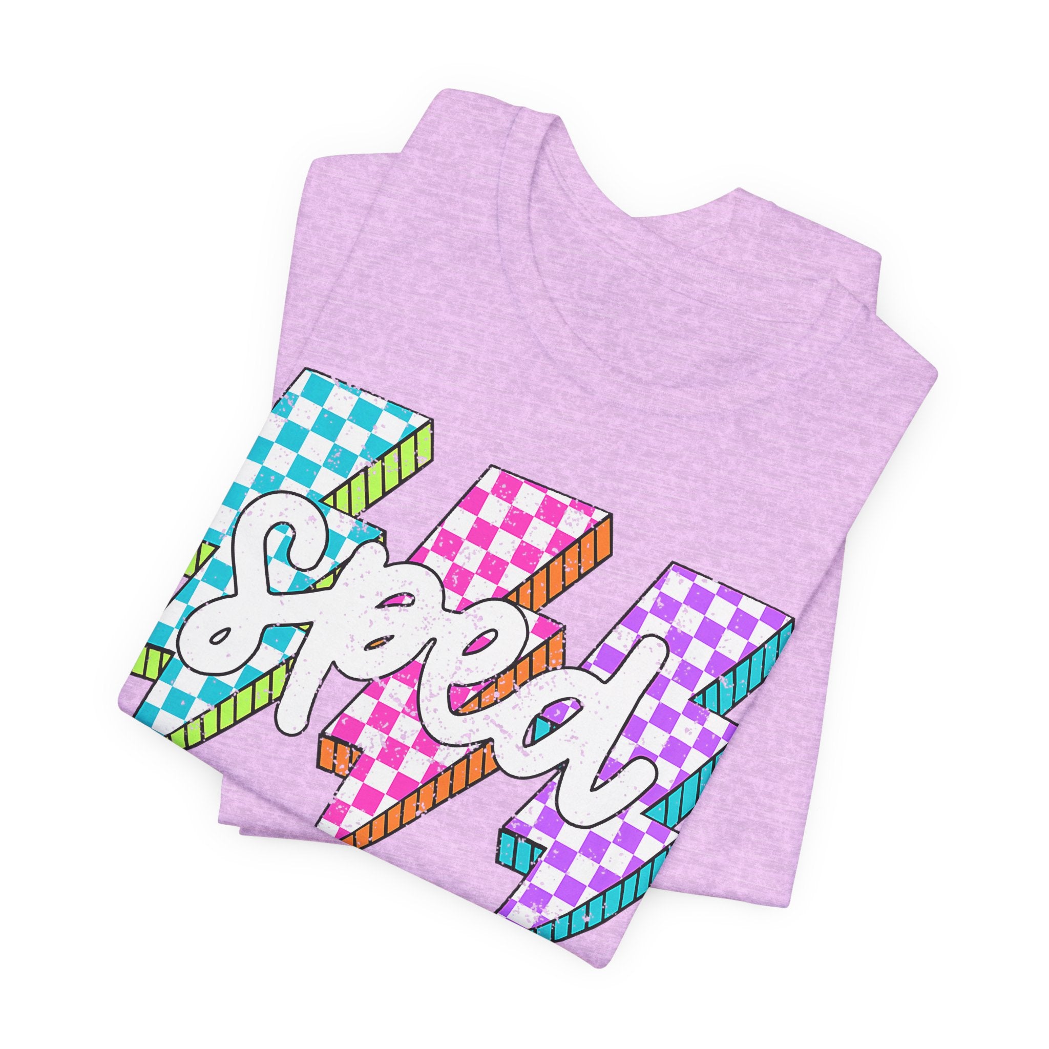 Speed Lightning Tee — Retro Checkerboard Bolt Graphic T-Shirt