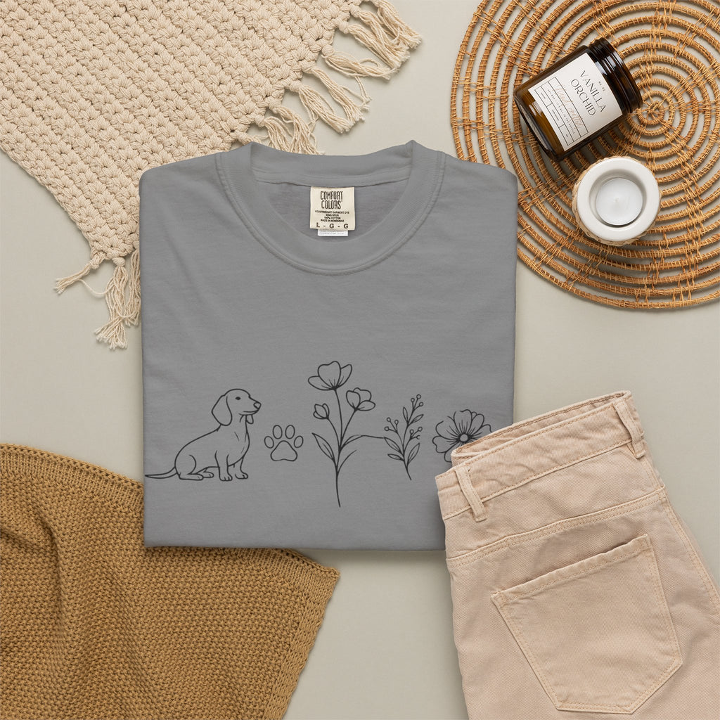 Dachshund Dog & Wildflowers Graphic T-Shirt