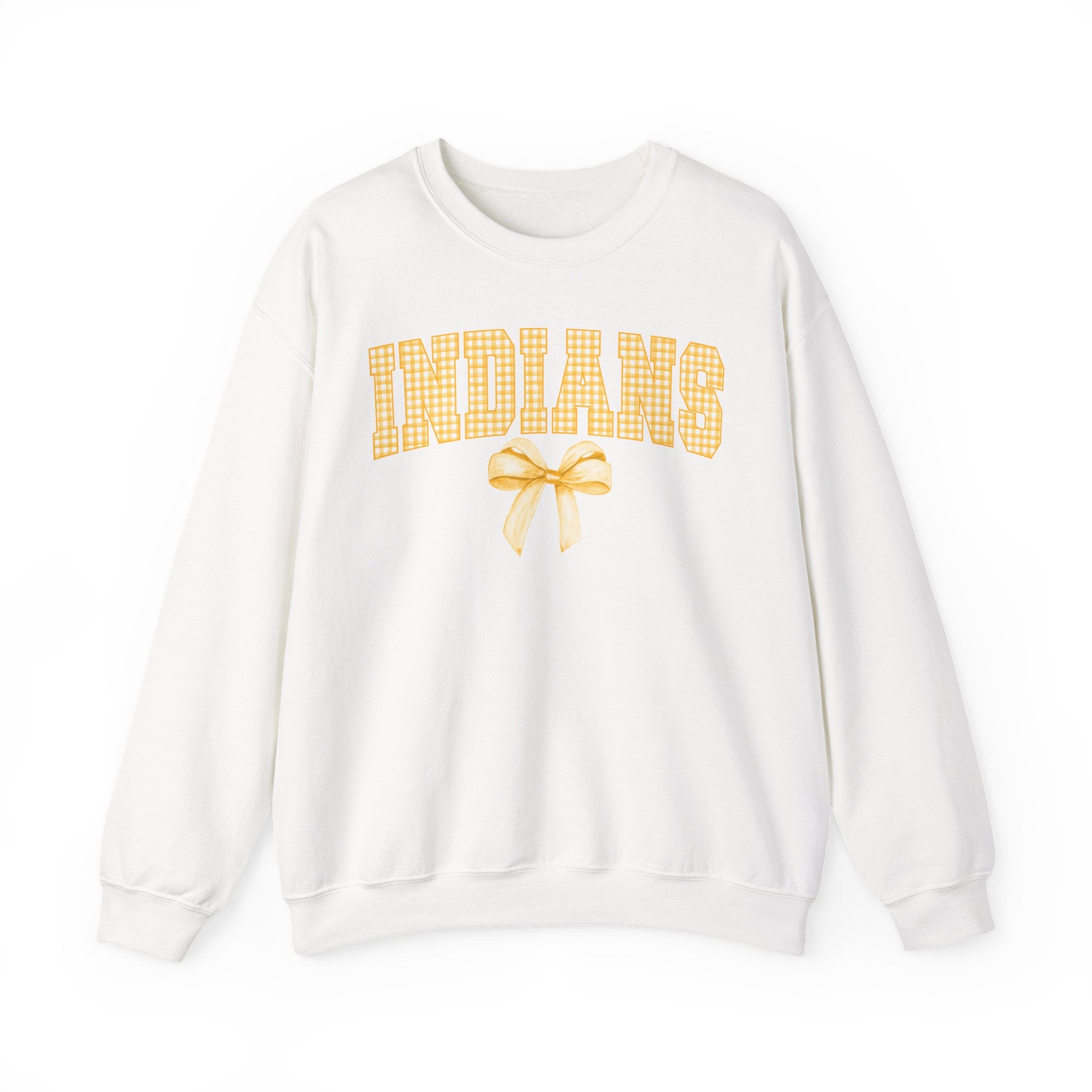 Indians Yellow Gingham Bow Crewneck Sweatshirt