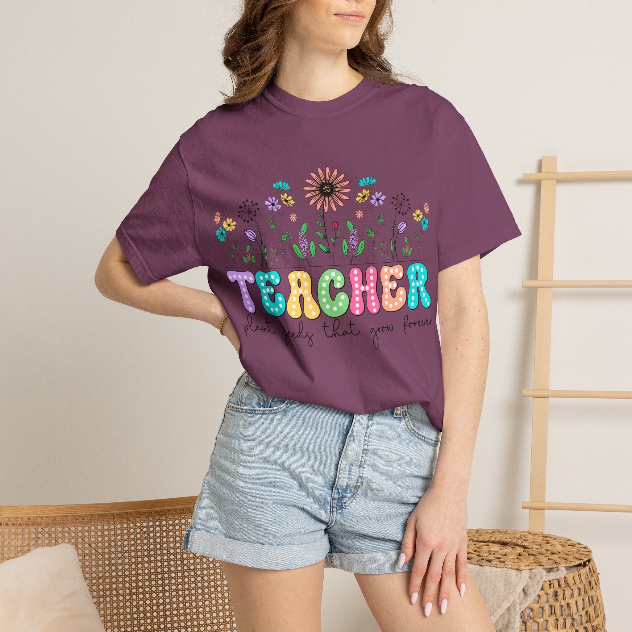 Teacher Floral T-Shirt — "Plant Seeds That Grow Forever"