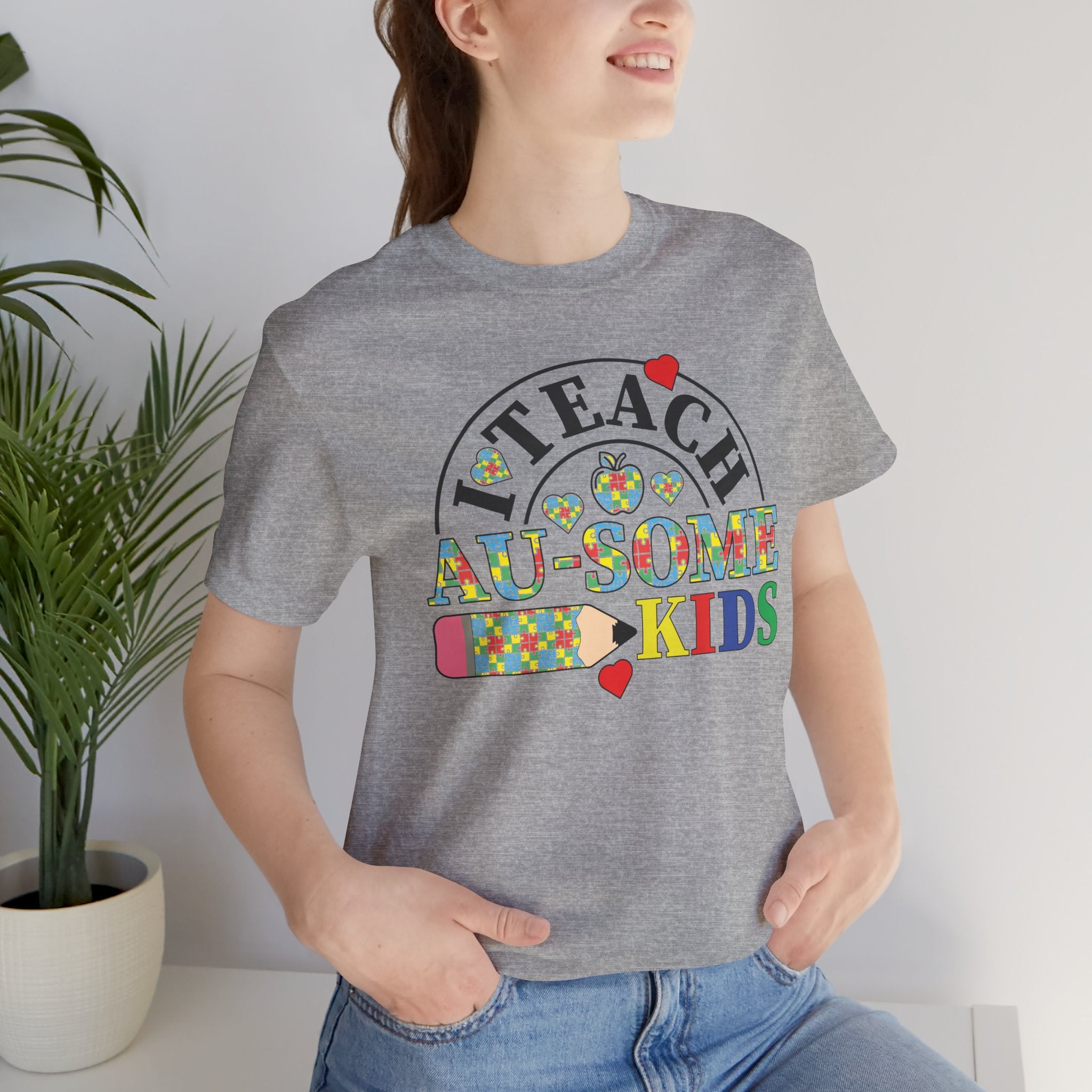 I Teach Awesome Kids T-Shirt — Colorful Autism Awareness Teacher Tee