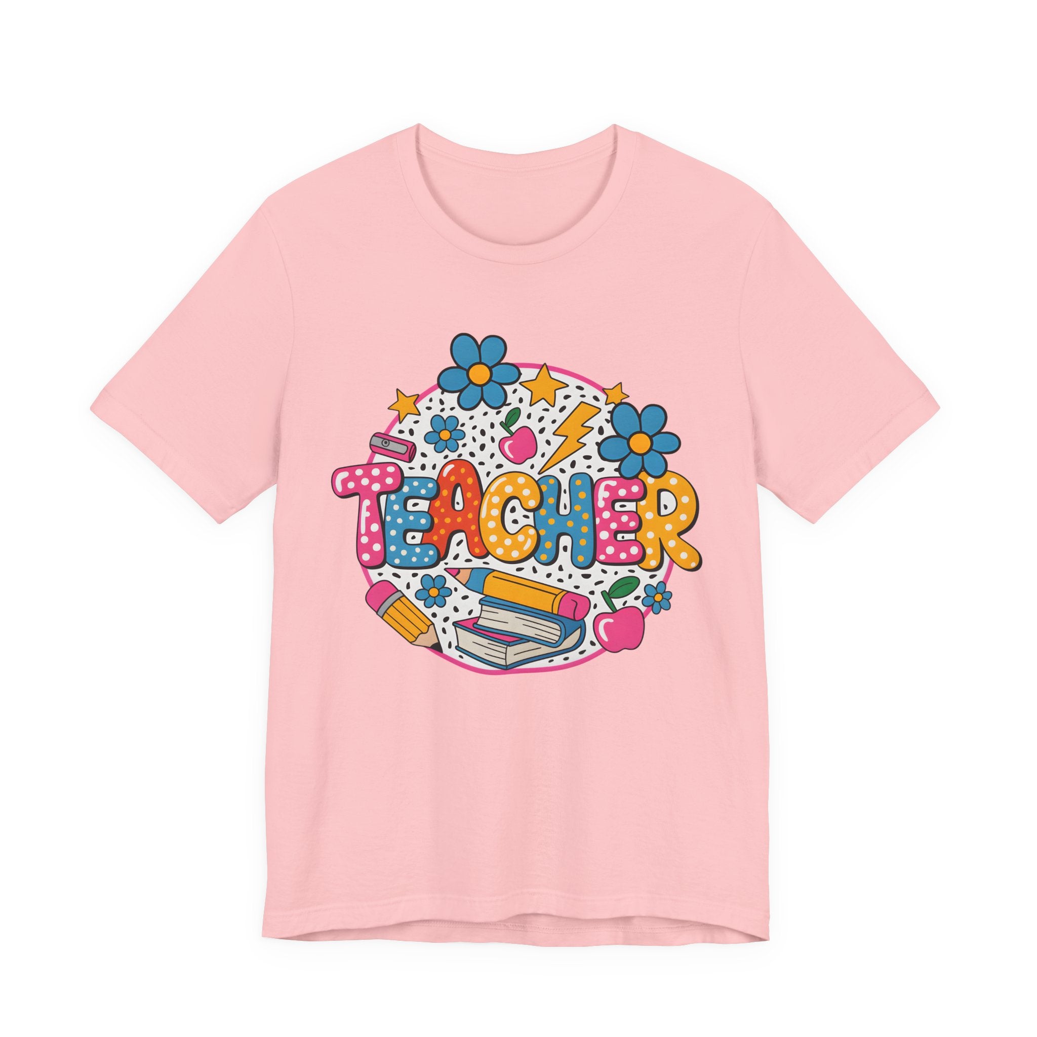 Teacher Doodle Graphic Tee — Colorful School Supplies Design