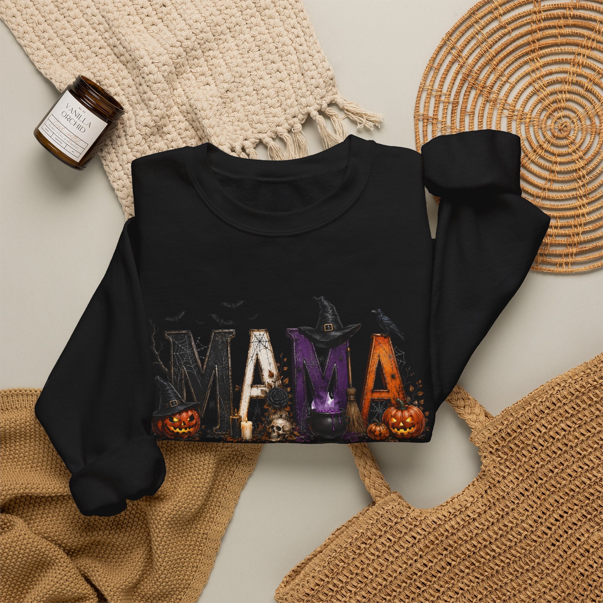 Halloween Mama Sweatshirt — Spooky Witch & Pumpkins Crewneck