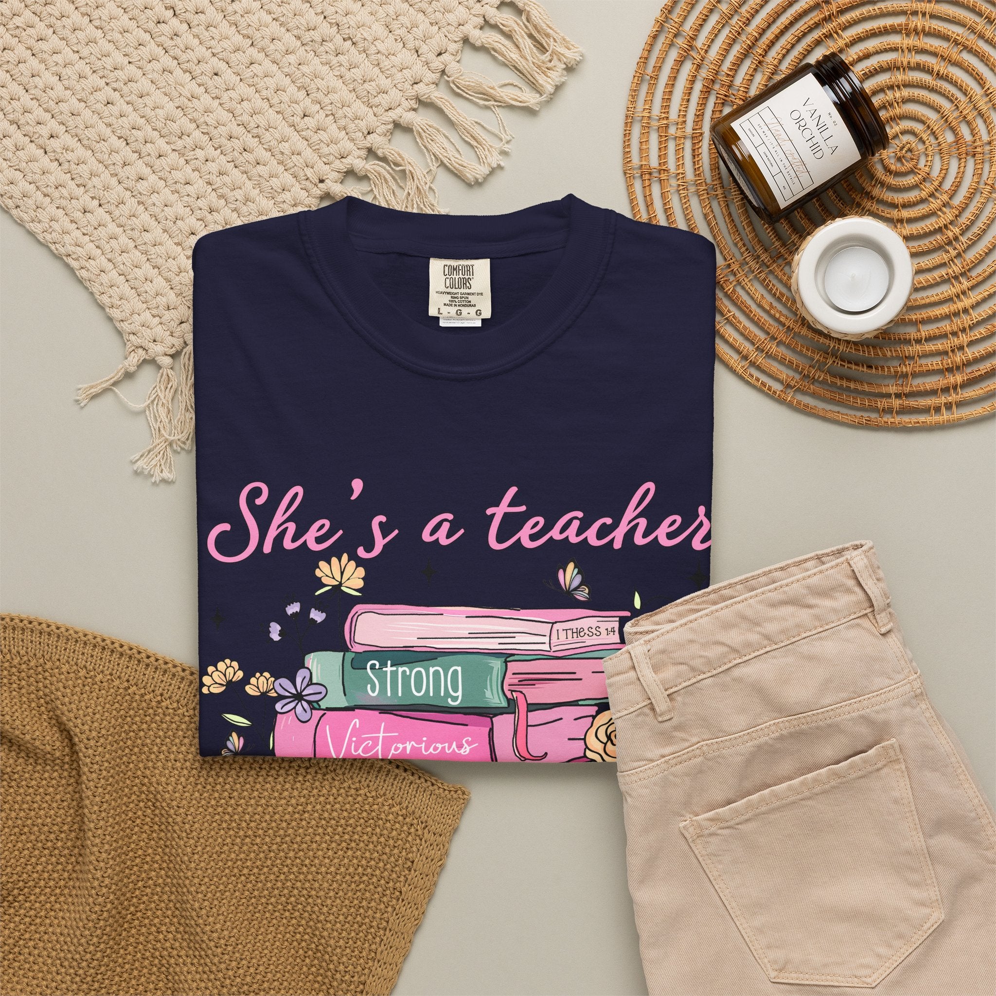 Teacher Appreciation T-Shirt — "She's a Teacher" Floral Stack Design