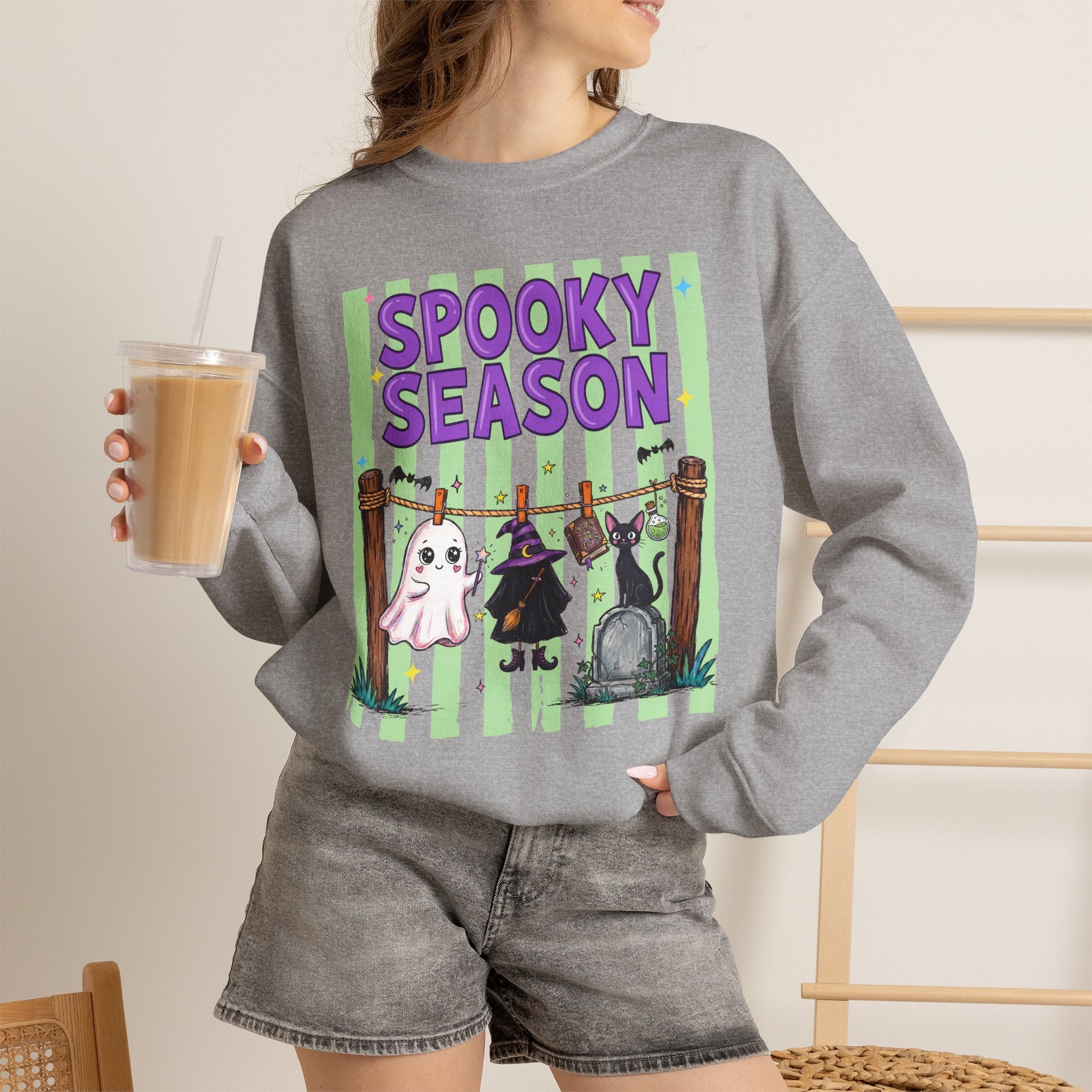 Sweatshirt — "Spooky Season" Ghost, Witch & Cat Halloween Crewneck