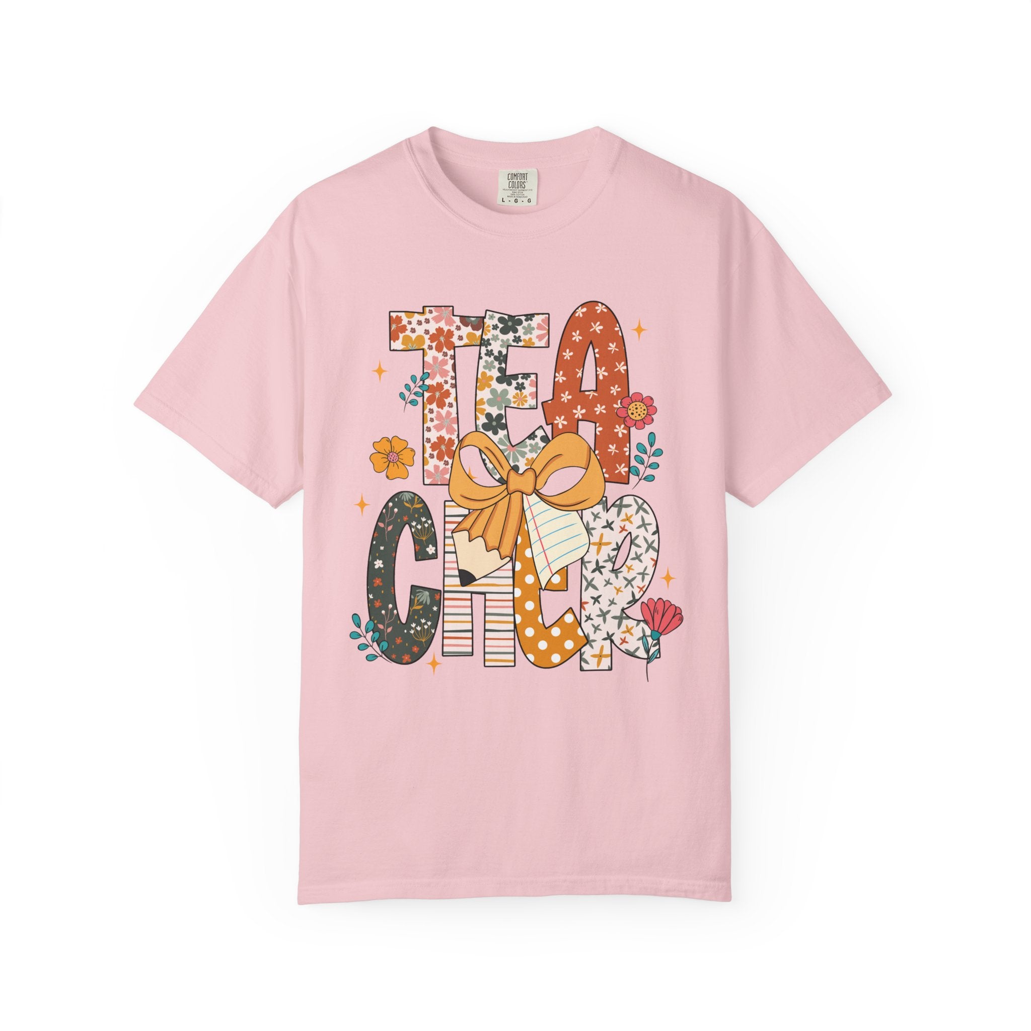 Teacher Graphic T-Shirt — Floral "Teacher" Design with Ribbon