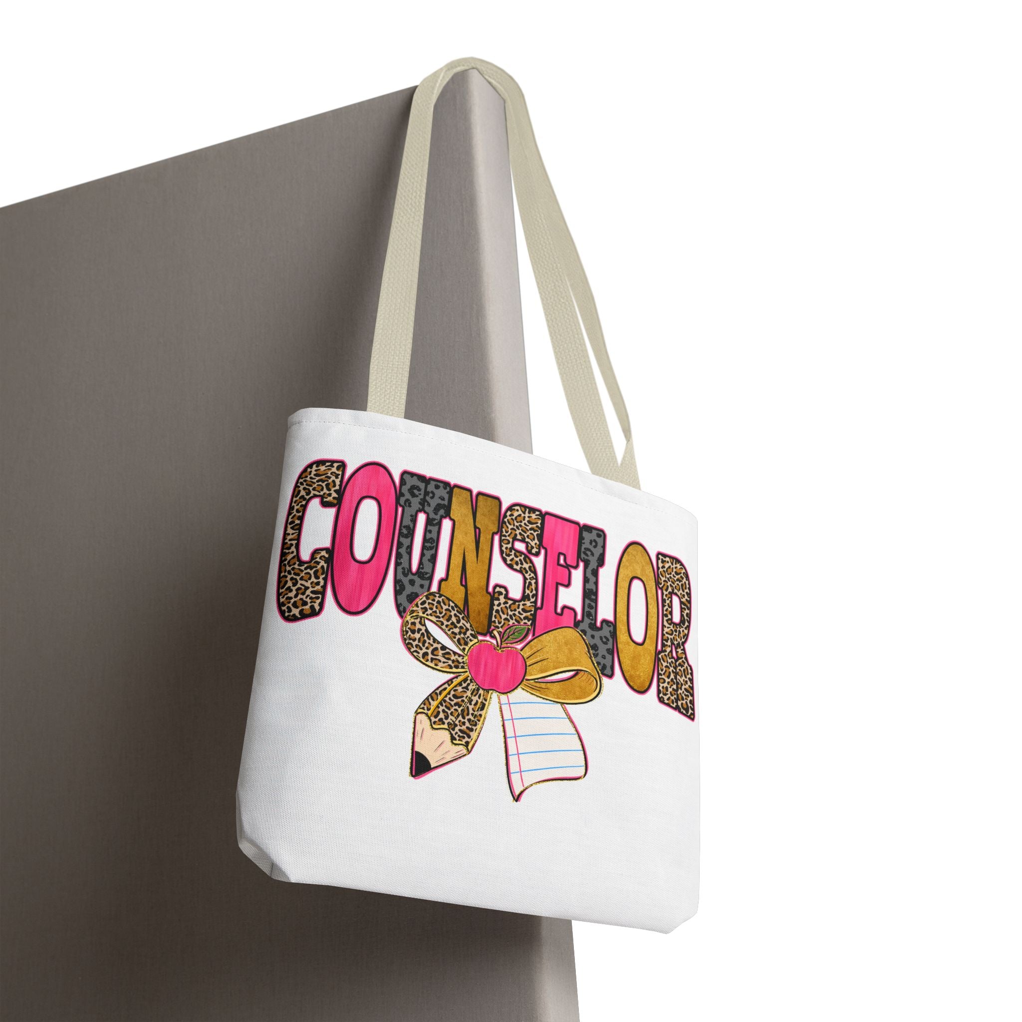 Counselor Tote Bag — Cute Leopard Pencil & Ribbon School Counselor Gift