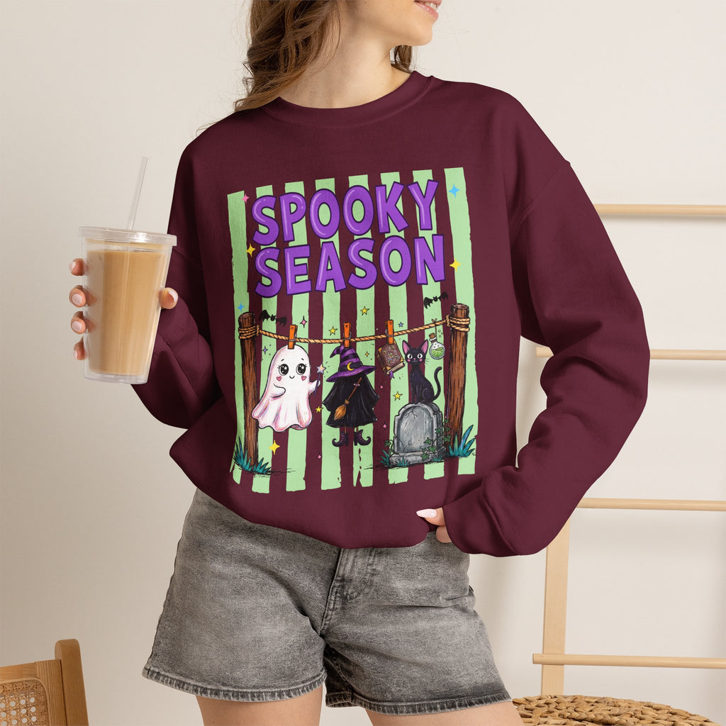 Sweatshirt — "Spooky Season" Ghost, Witch & Cat Halloween Crewneck