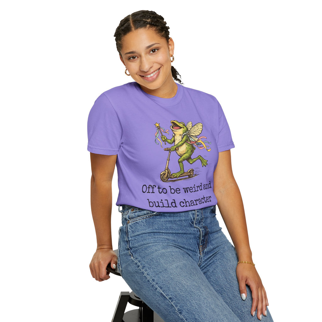 Frog Fairy T-Shirt — "Off to be weird and build character" Cute Whimsical Graphic Tee