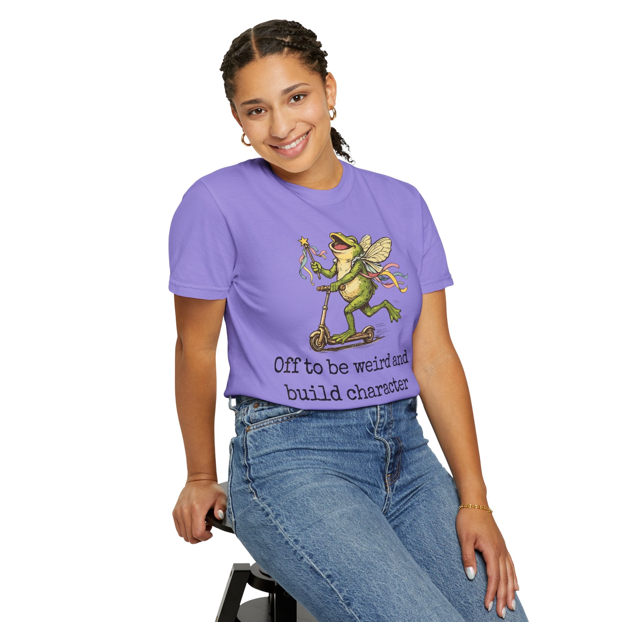 Frog Fairy T-Shirt — "Off to be weird and build character" Cute Whimsical Graphic Tee