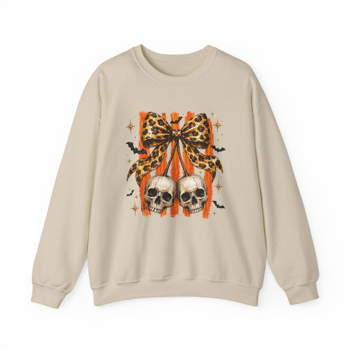 Skull Bow Sweatshirt — Leopard Bow Halloween Crewneck