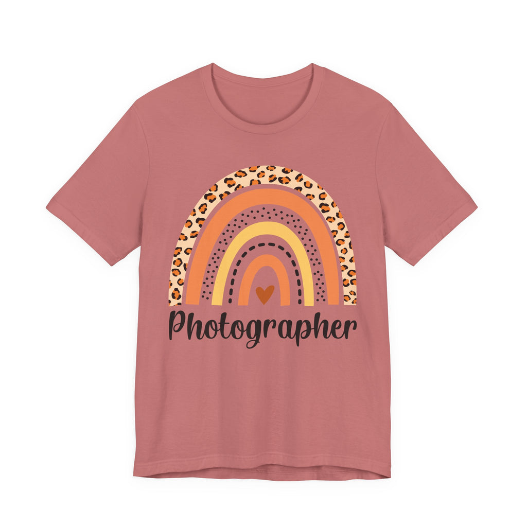 Photographer Rainbow Tee — Leopard Print Rainbow Graphic T-Shirt for Photographers