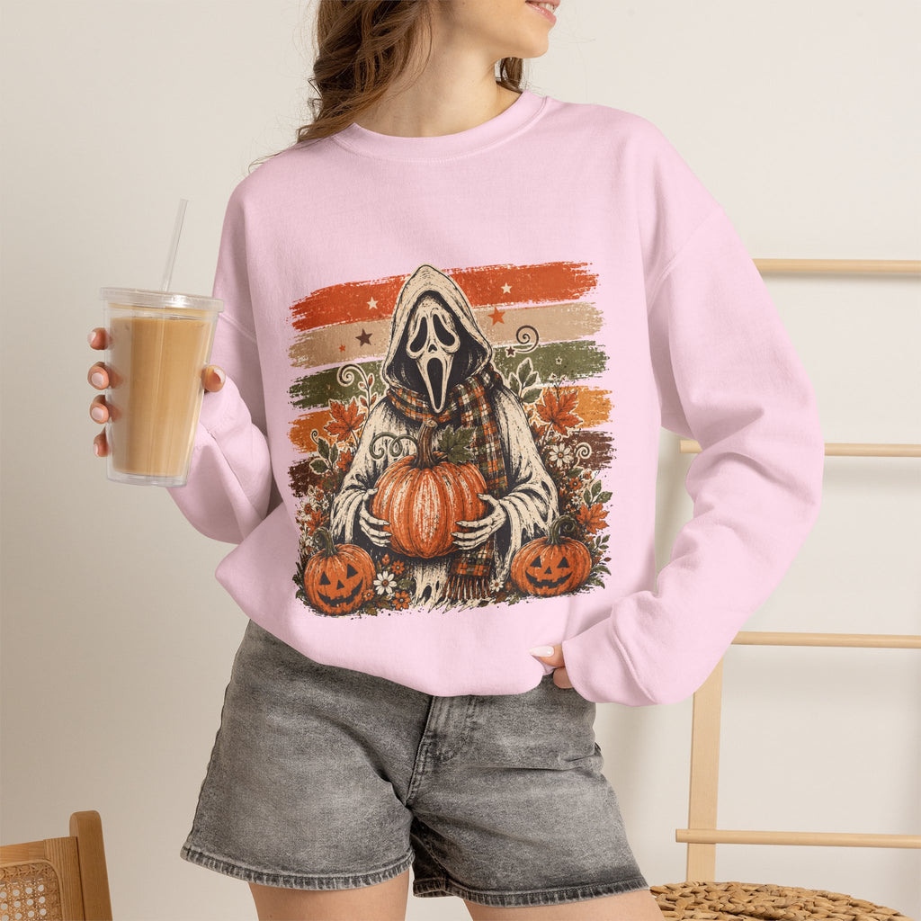 Halloween Scream Crewneck Sweatshirt — Ghost Face Pumpkin Design