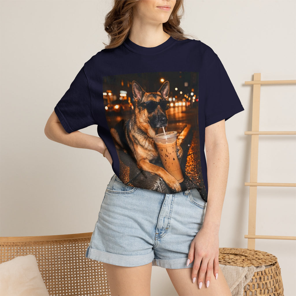 German Shepherd & Iced Coffee Photo T-Shirt — Dog