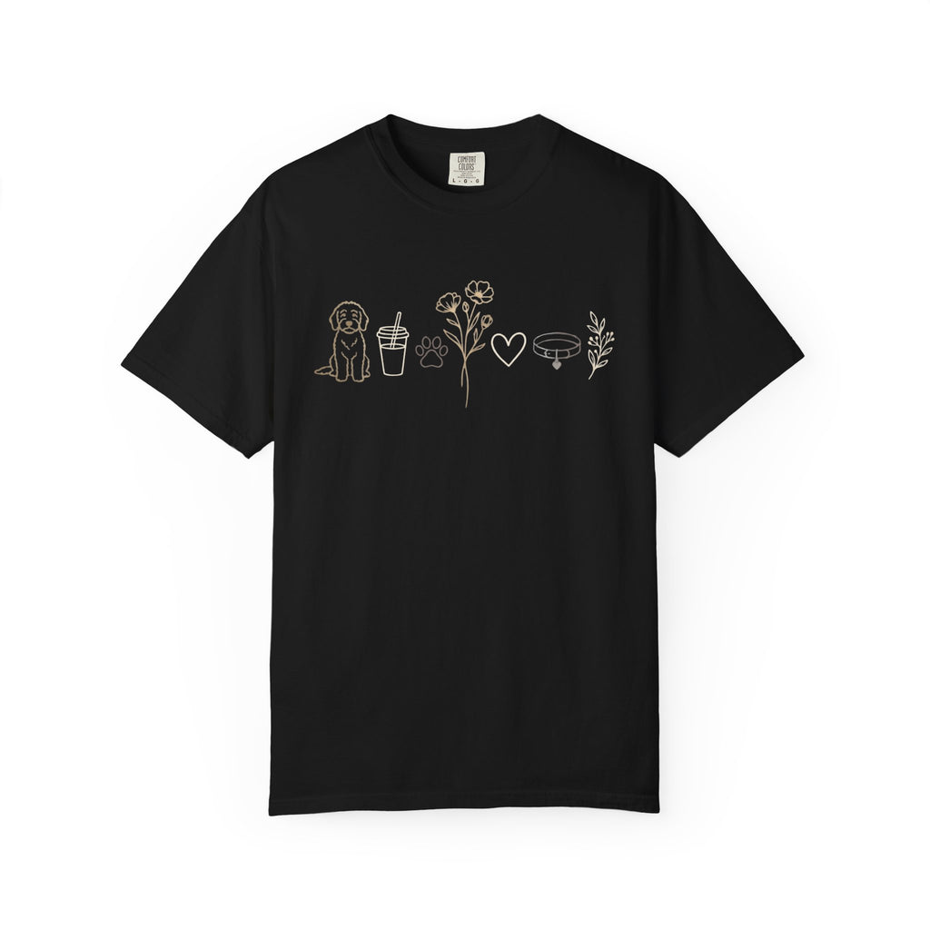 Doodle & Wildflower T-Shirt — Minimal Line Art Dog Tee