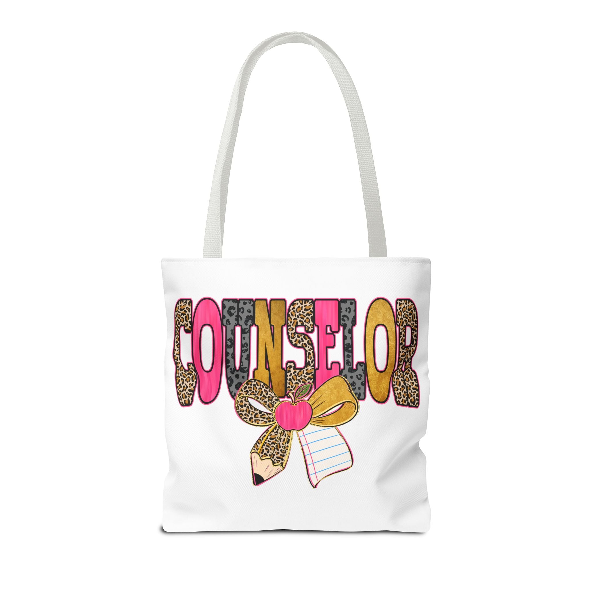 Counselor Tote Bag — Cute Leopard Pencil & Ribbon School Counselor Gift