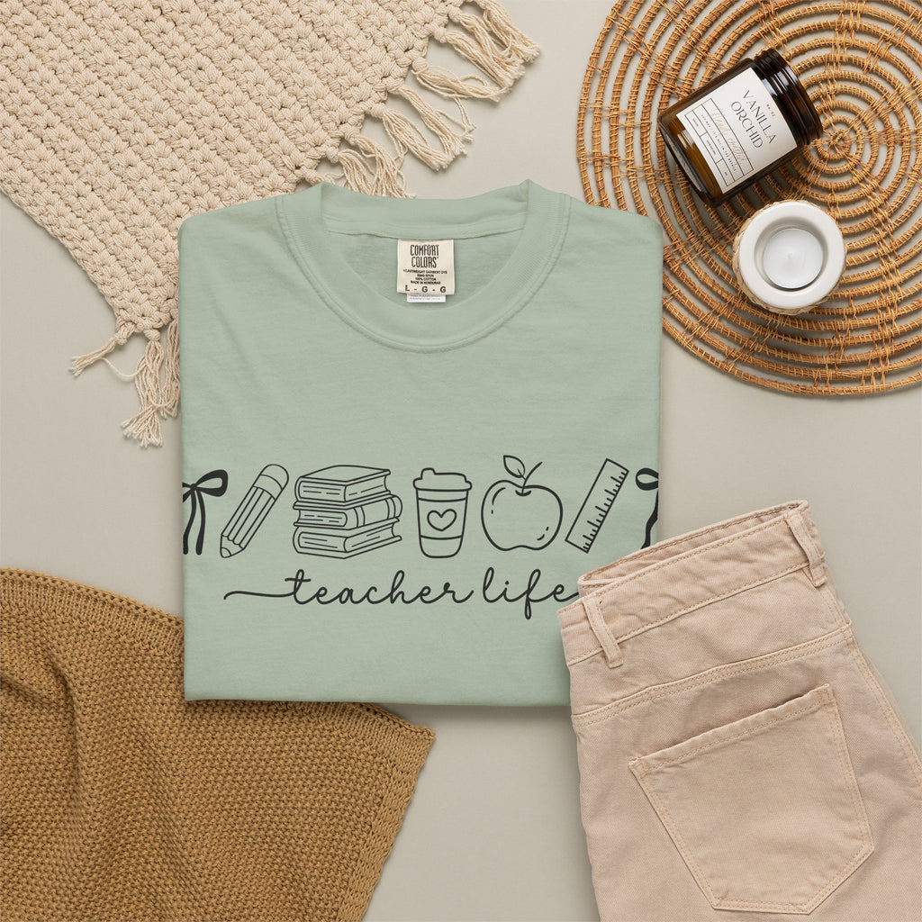 Teacher Life Tee — Minimalist Apple, Books & Coffee Graphic T-Shirt