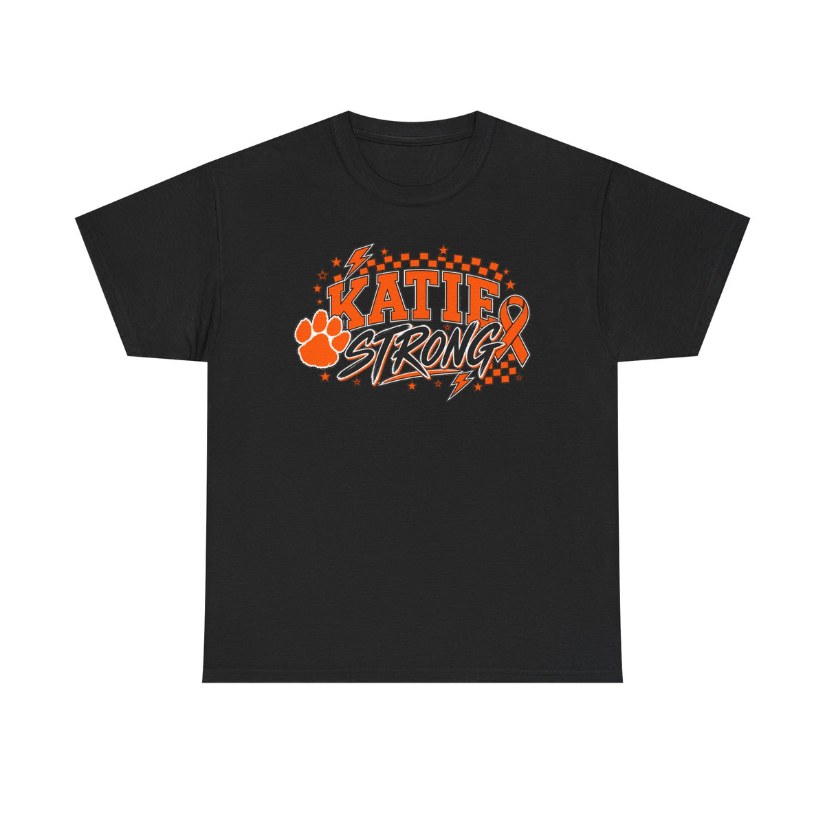 Katie Strong T‑Shirt — Cancer Awareness Ribbon & Paw Print Support Tee