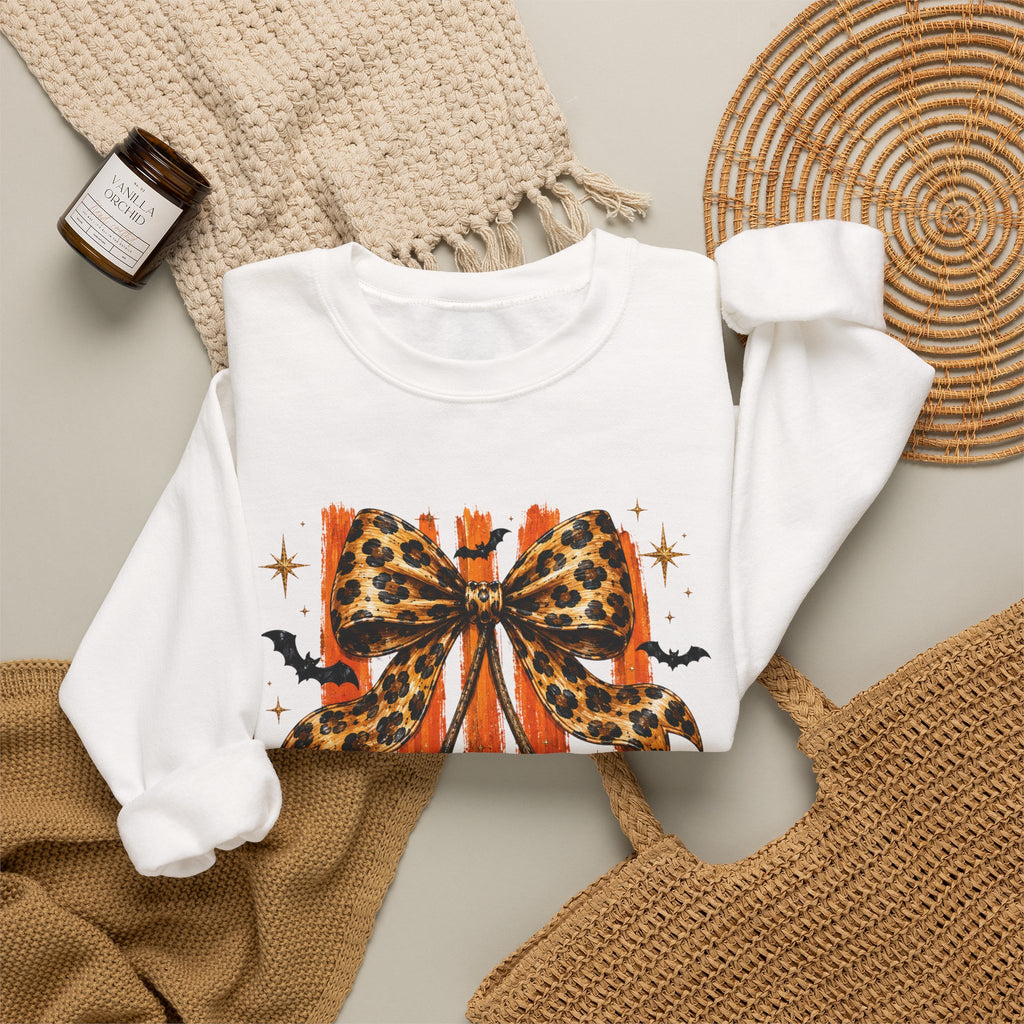 Skull Bow Sweatshirt — Leopard Bow Halloween Crewneck