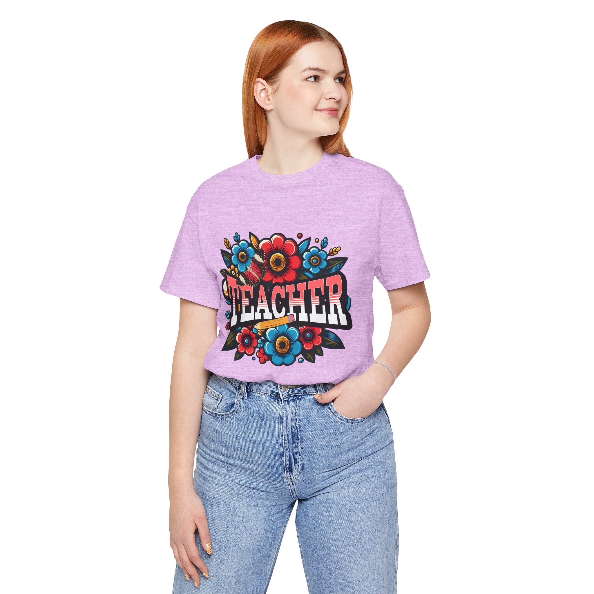 Teacher Floral Tee — Retro Colorful 'Teacher' Shirt