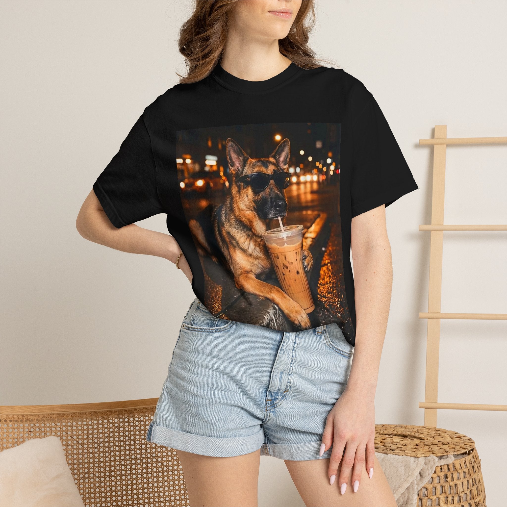 German Shepherd & Iced Coffee Photo T-Shirt — Dog