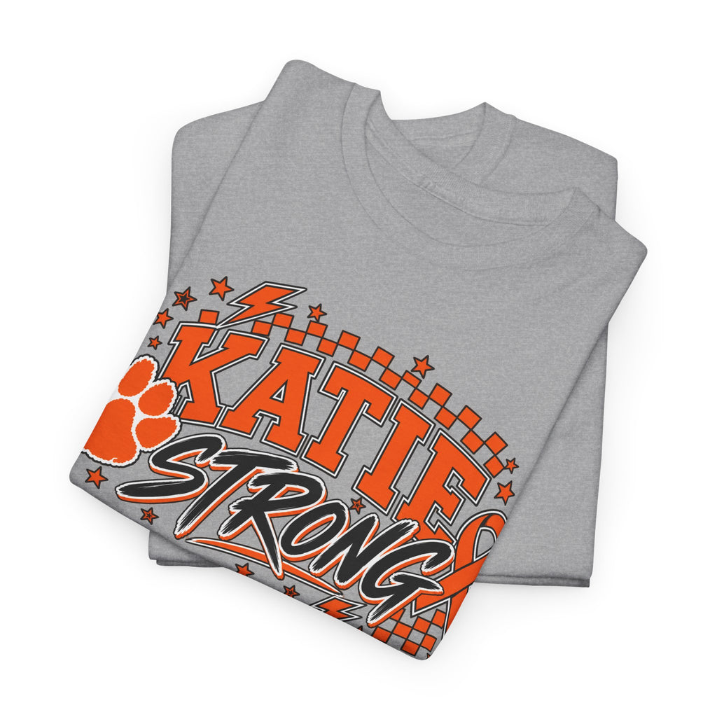Katie Strong T‑Shirt — Cancer Awareness Ribbon & Paw Print Support Tee