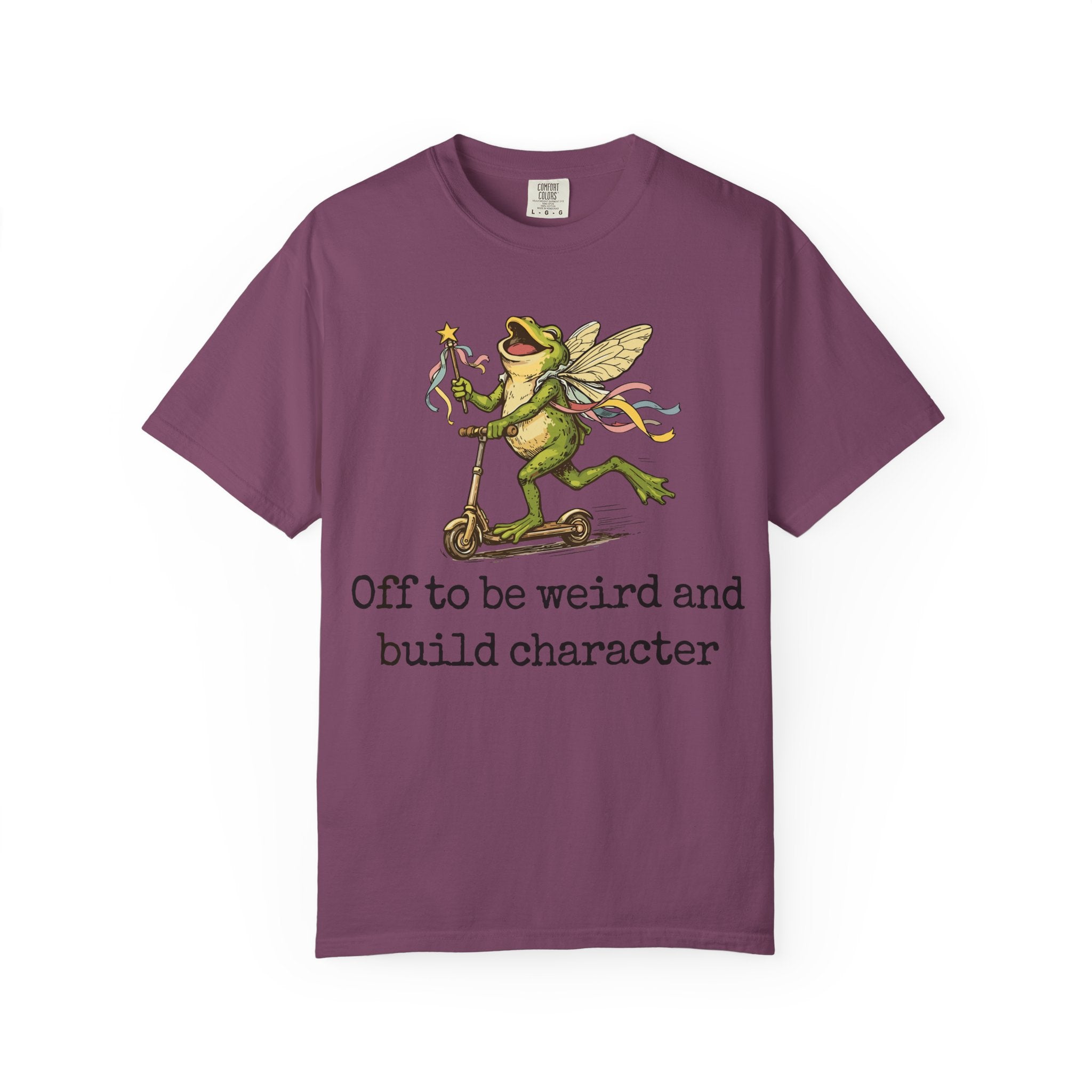 Frog Fairy T-Shirt — "Off to be weird and build character" Cute Whimsical Graphic Tee
