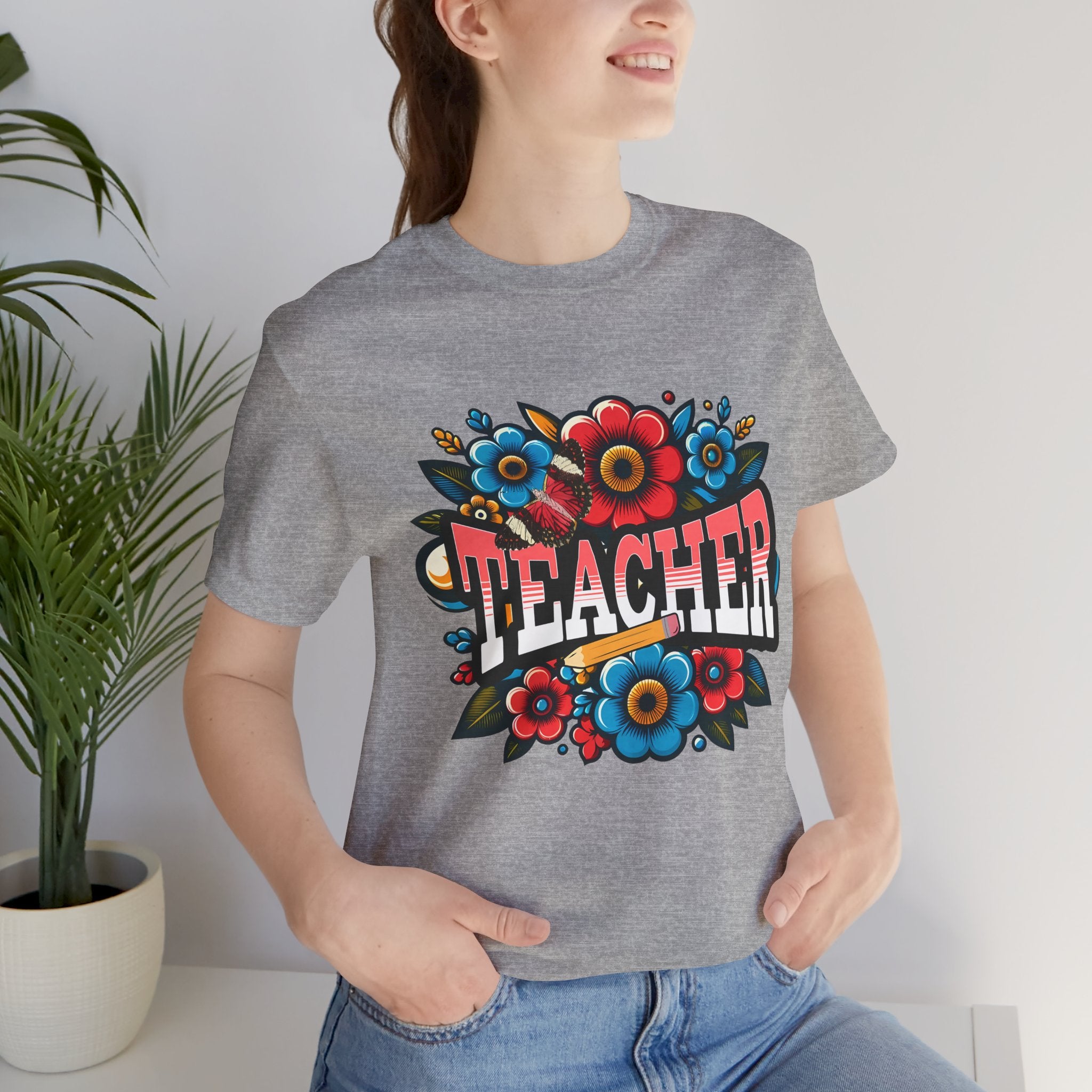 Teacher Floral Tee — Retro Colorful 'Teacher' Shirt