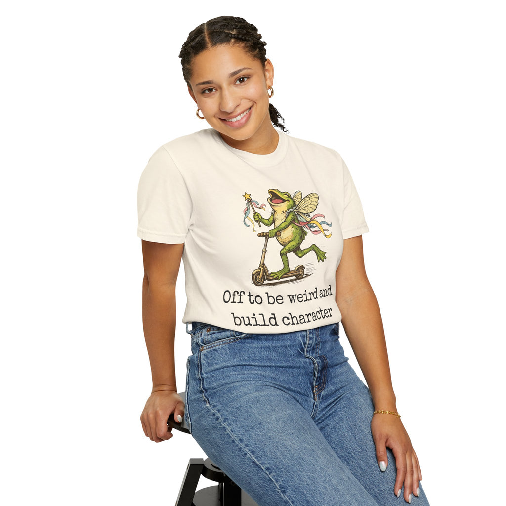 Frog Fairy T-Shirt — "Off to be weird and build character" Cute Whimsical Graphic Tee