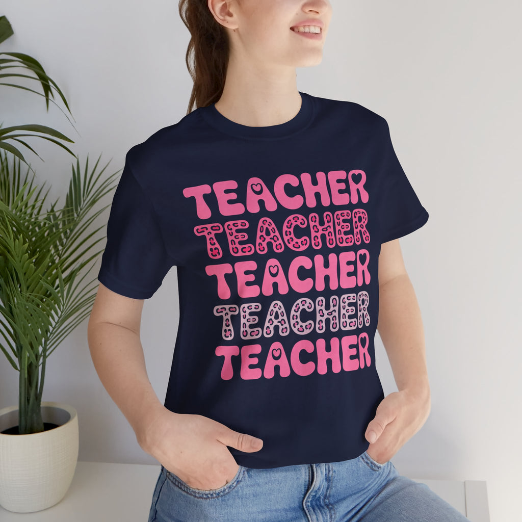Teacher Repeating Pink Typography T‑Shirt
