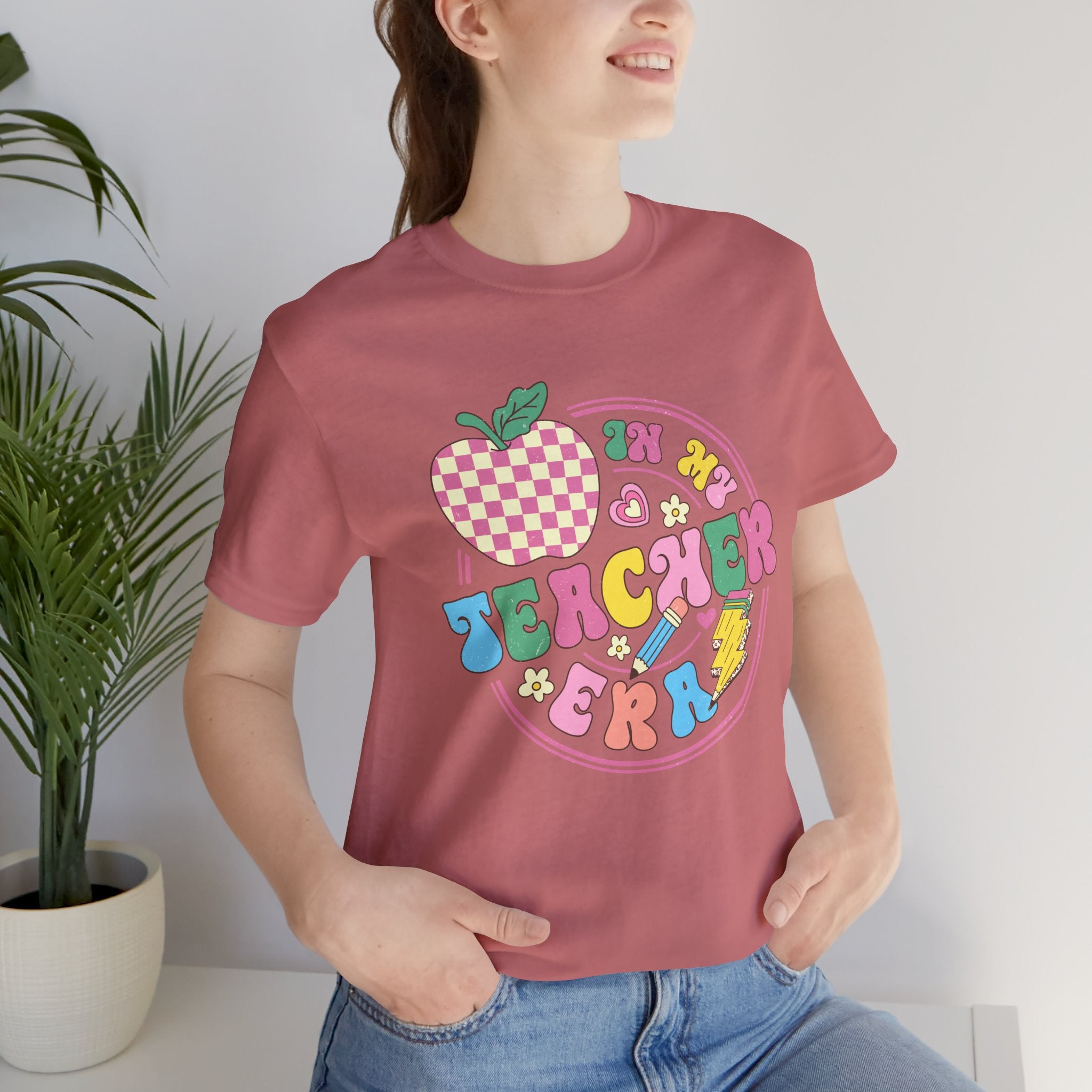 Teacher Vibes Tee — Cute Retro Apple Classroom Graphic T-Shirt